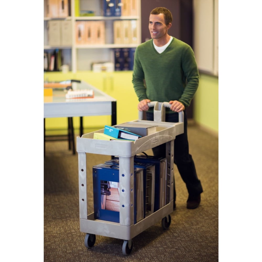 Rubbermaid Commercial Heavy-Duty 2-Shelf 500 lbs. Cap. Utility Cart, 17.13 x 38.5 x 38.88 - Beige - Image 2