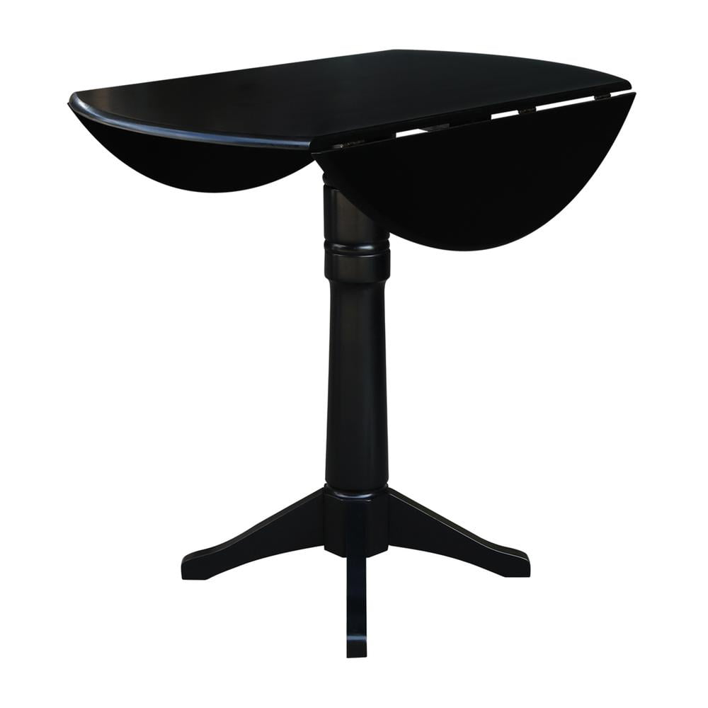42" Round Solid Wood Black Dual Drop Leaf Pedestal Table by International Concepts - Image 6