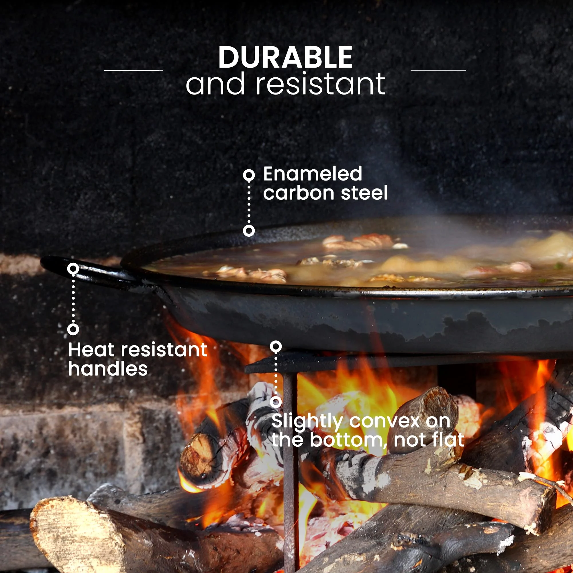 Machika Enameled Steel Skillet, Non Stick Paella Pan, Perfect for Camping and Outdoor Cooking, Rust Proof Coating 22 inch (55 cm) - Image 6