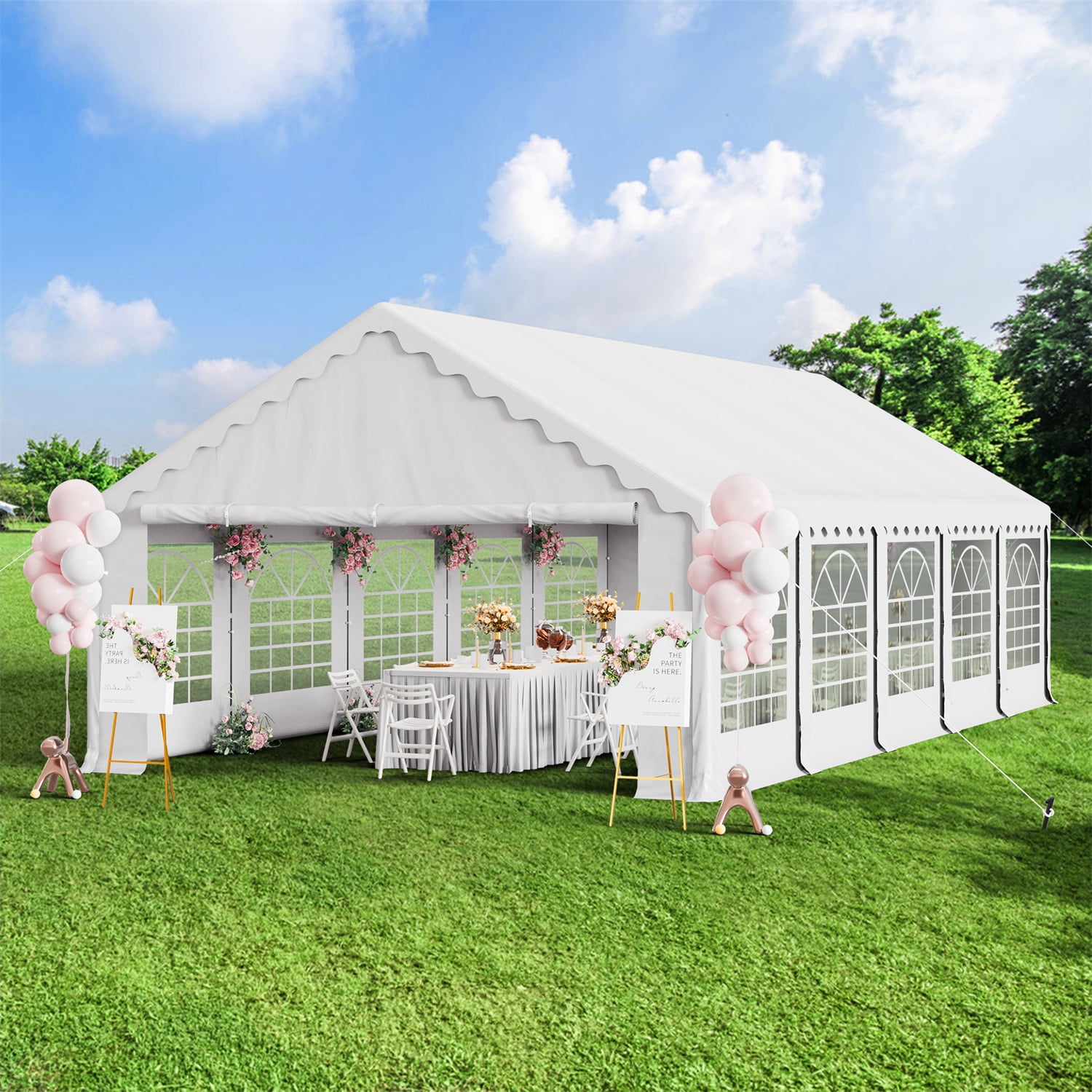 Summit Living 16’ x 32’ Party Tent with 10 Removable Sidewalls Outdoor Event Canopy Tents for Outside - White - Image 2