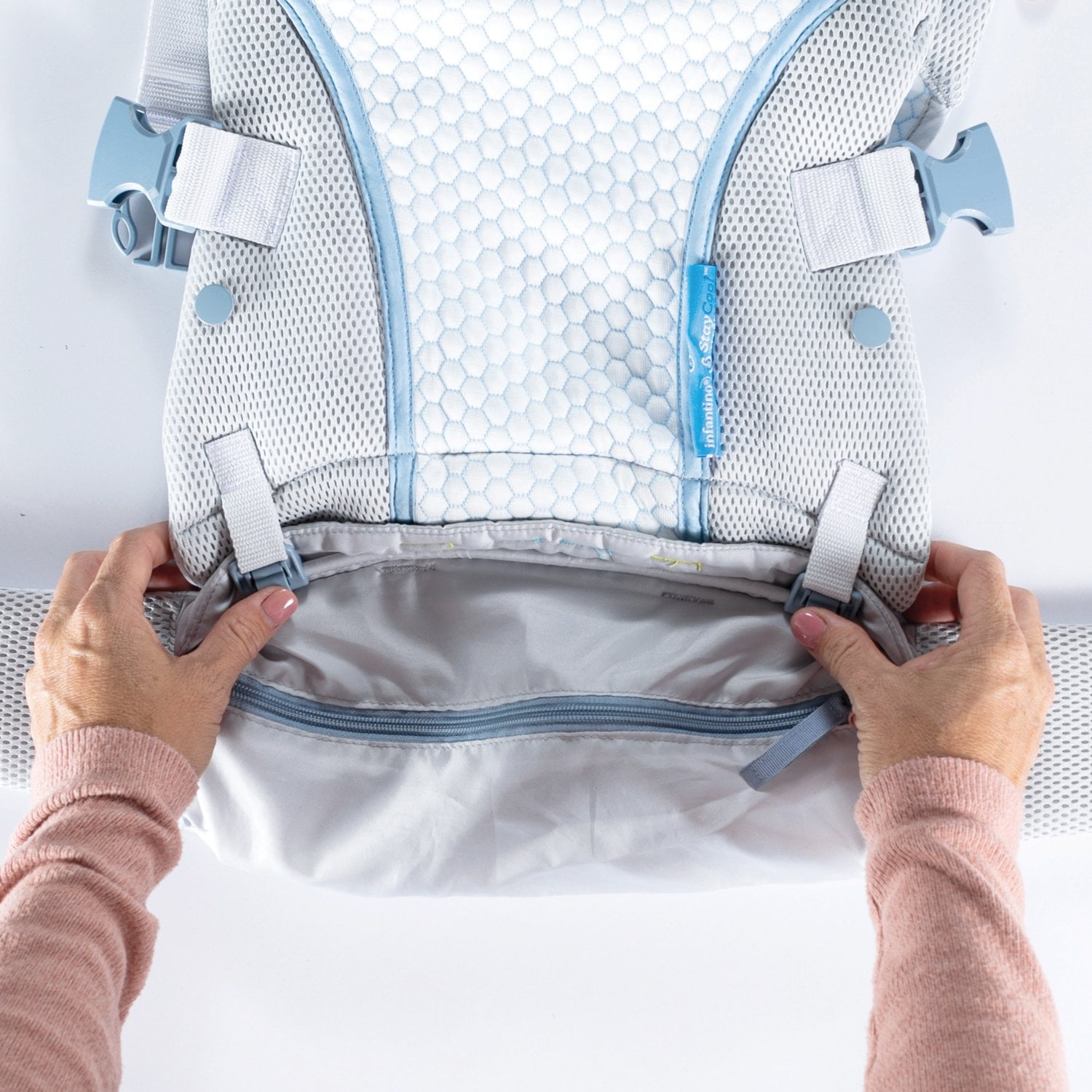 Infantino StayCool 4-in-1 Temperature Conditioned Ergonomic Unisex Baby Carrier, 8-40lb, White - Image 9