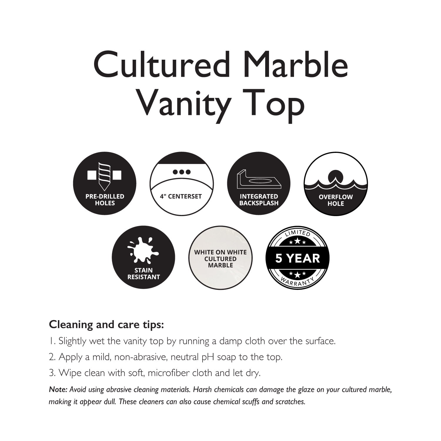 Design House Cultured Marble Ivory Swirl 25" x 19" Single Bowl Vanity Top with Centerset Mount and Backsplash - Image 3