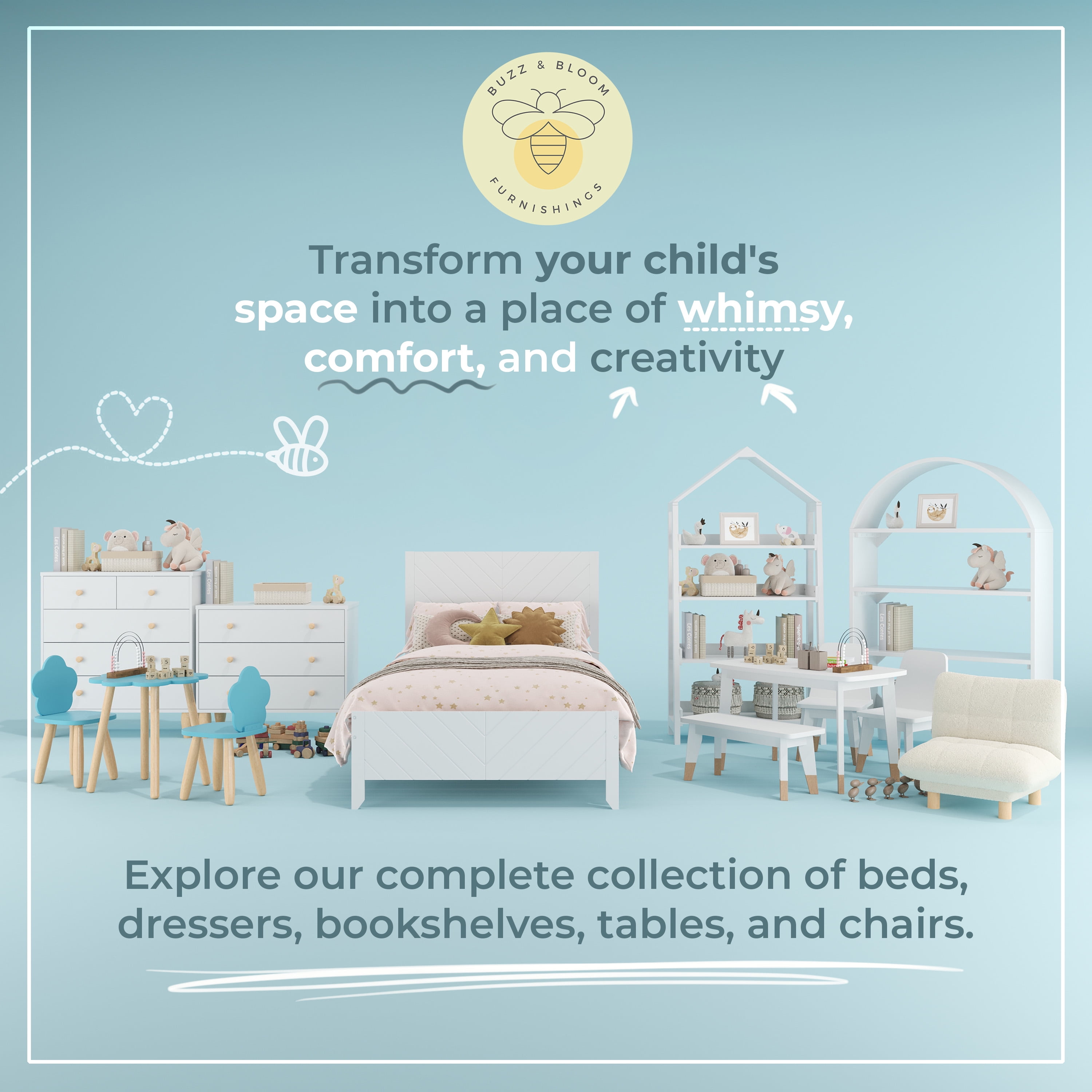 Buzz & Bloom Kids Twin-Size House Shaped Bed with Triangular Top, White - Image 2