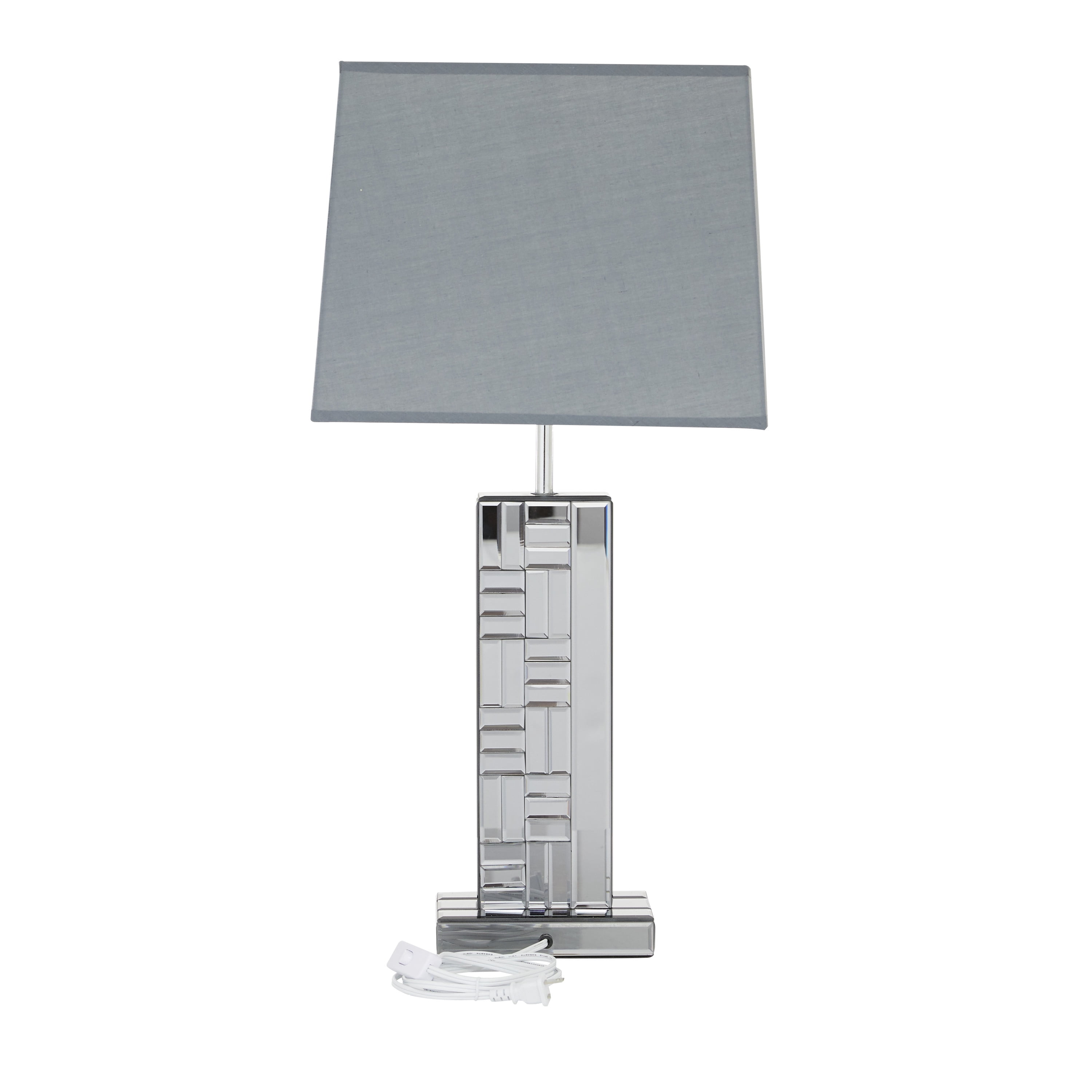 DecMode 30" Mirrored Silver Table Lamp with Gray Linen Shade - Image 8