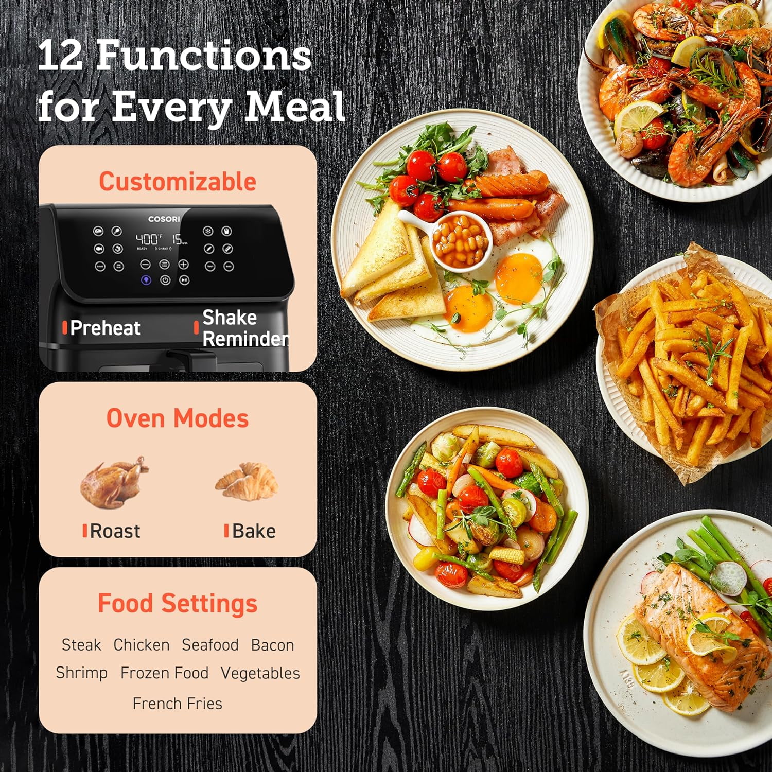 COSORI Clear Blaze Air Fryer, 6.5 Quart Large Compact Air fryer with Visible Window, 12 One-Touch Custom Functions, CAF-P652-KUS, Black - Image 7