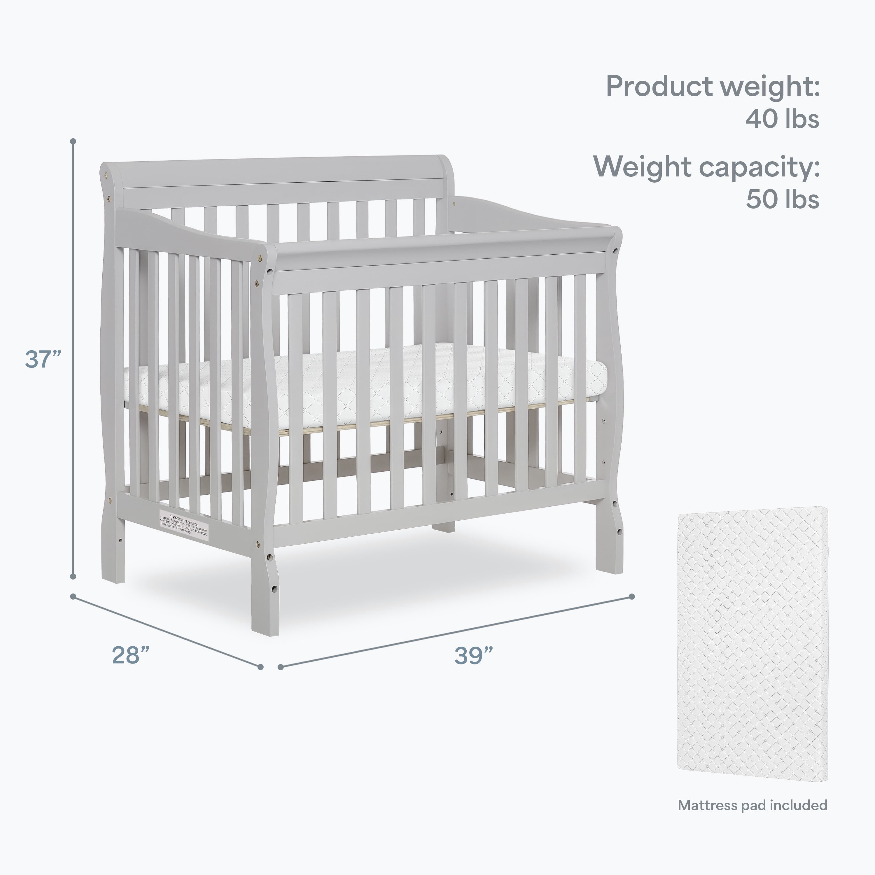 Dream On Me Aden 4-in-1 Convertible Mini Crib In Mystic Grey, Greenguard Gold Certified - Image 3