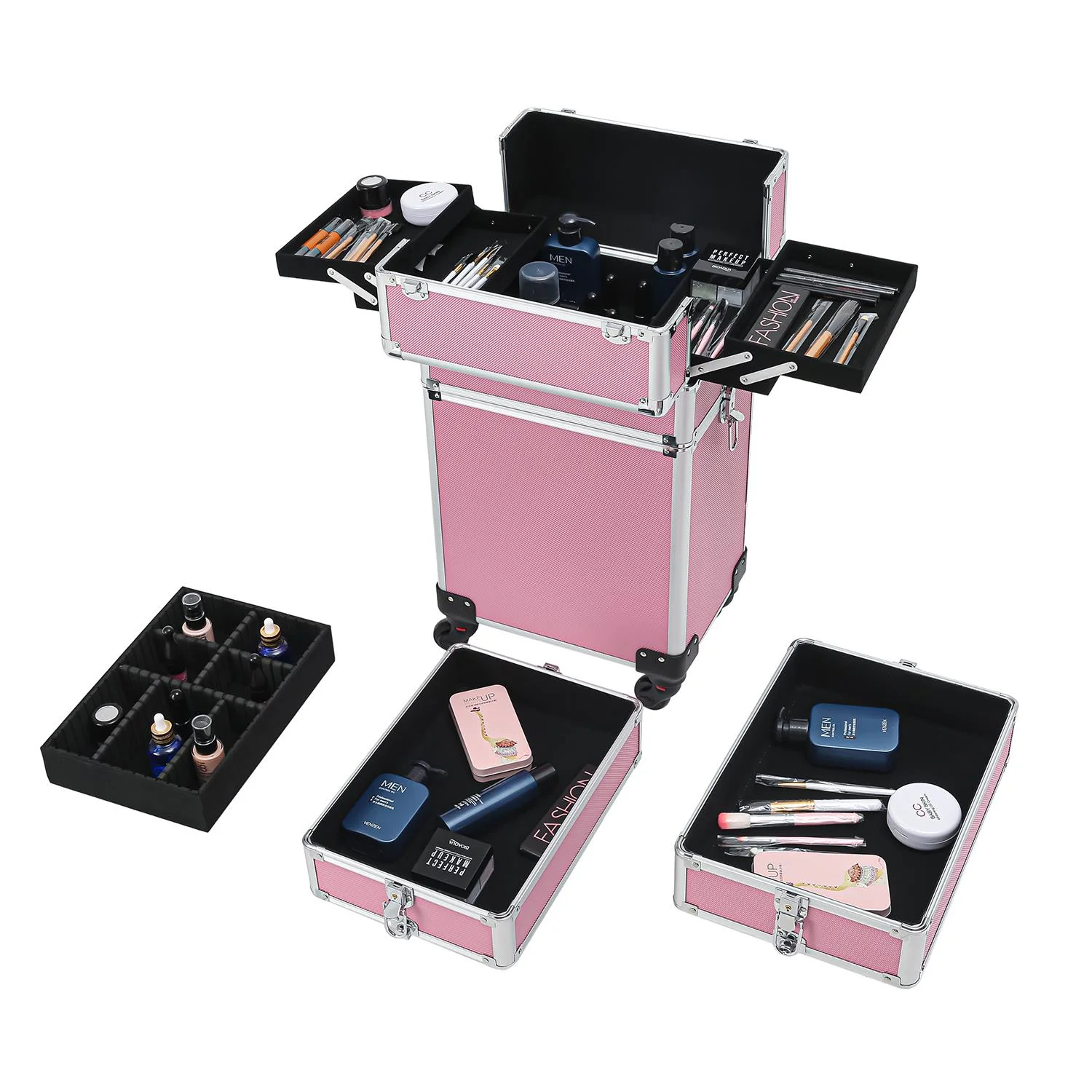 Zimtown 4 in 1 Aluminum Rolling Cosmetic Makeup Train Cases Trolley Professional Artist Organizer - Image 9