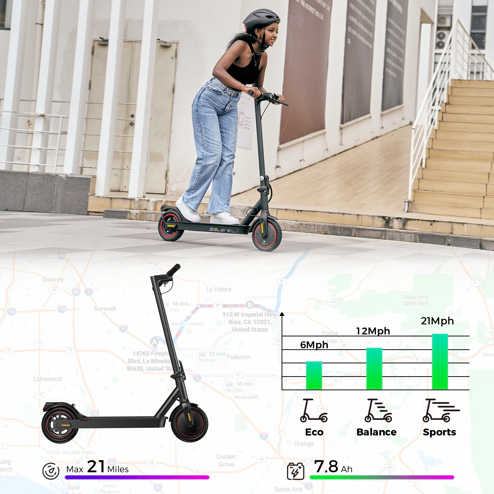 iScooter Electric Scooter for Adults, 21.7 Miles Max Range with 21 MPH Top, 350W Foldable Commuting Electric Scooter, 3-Speed & Cruise Control Escooter Teens, UL2272 Tested - Image 3