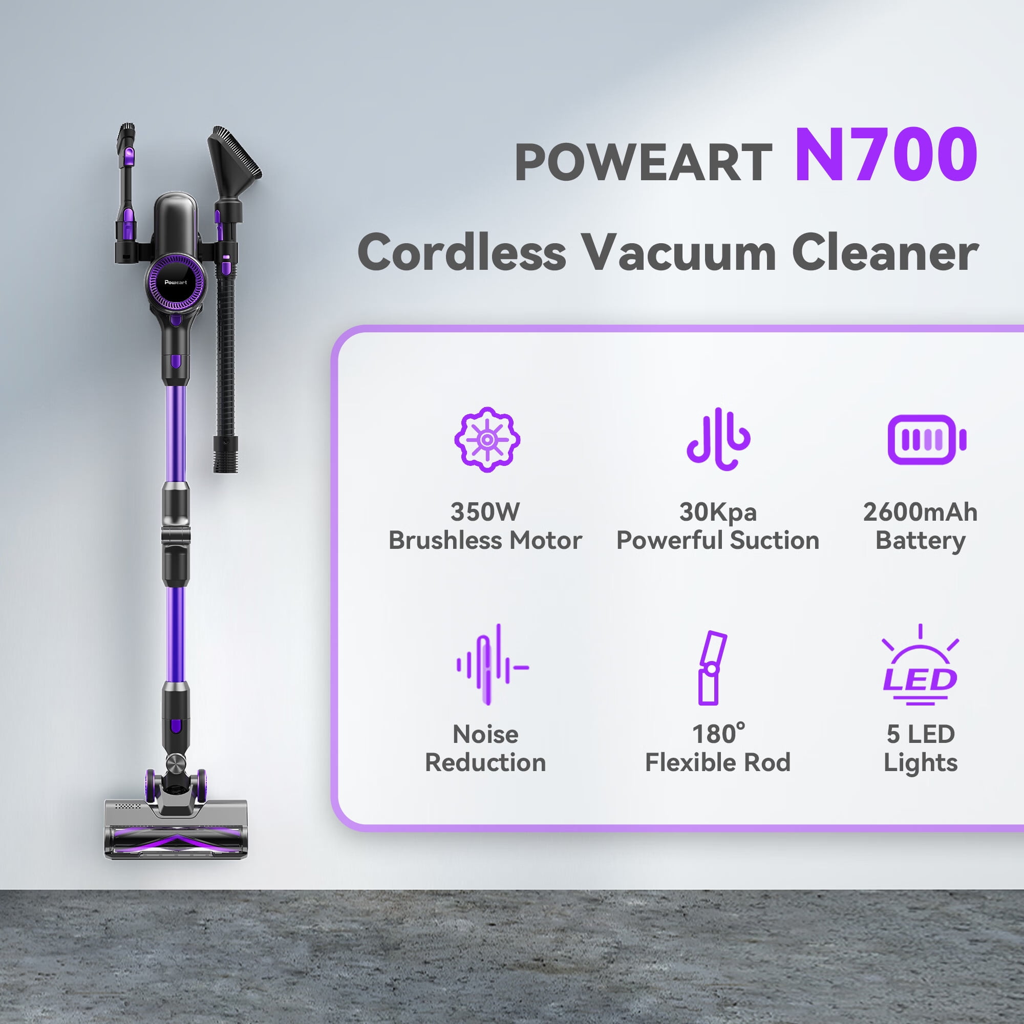 Poweart Cordless Vacuum, 30000PA Stick Vacuum Cleaner for Carpet Pet Hair Wood Floor Home - Image 3