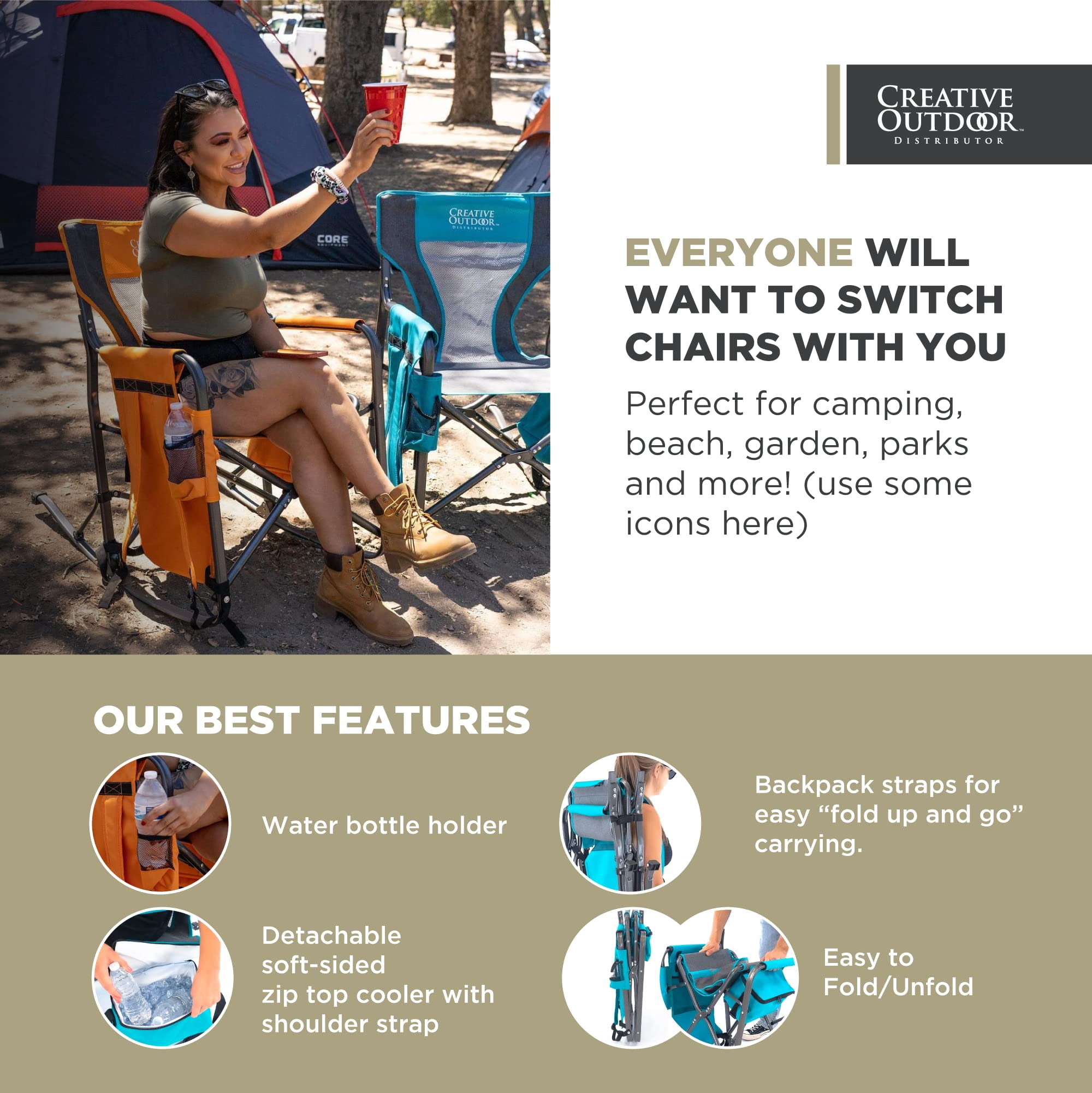 Creative Outdoor Folding Rocking Chair Beach Chair for Camping and Picnic, Earh Diamond - Image 5