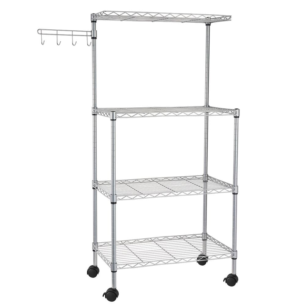 Zimtown 4-Tier Bakers Rack Kitchen Utility Cart Storage Rack Microwave Oven Stand with Hanging Hooks Chrome for Dining Room, Home, Silver - Image 8