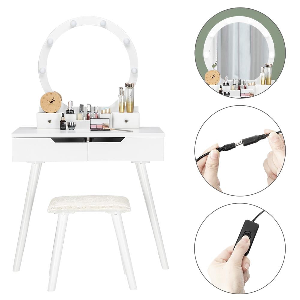 Ktaxon Dressing Table, Light Bulbs and Cushioned Stool Table Set, White - Image 8