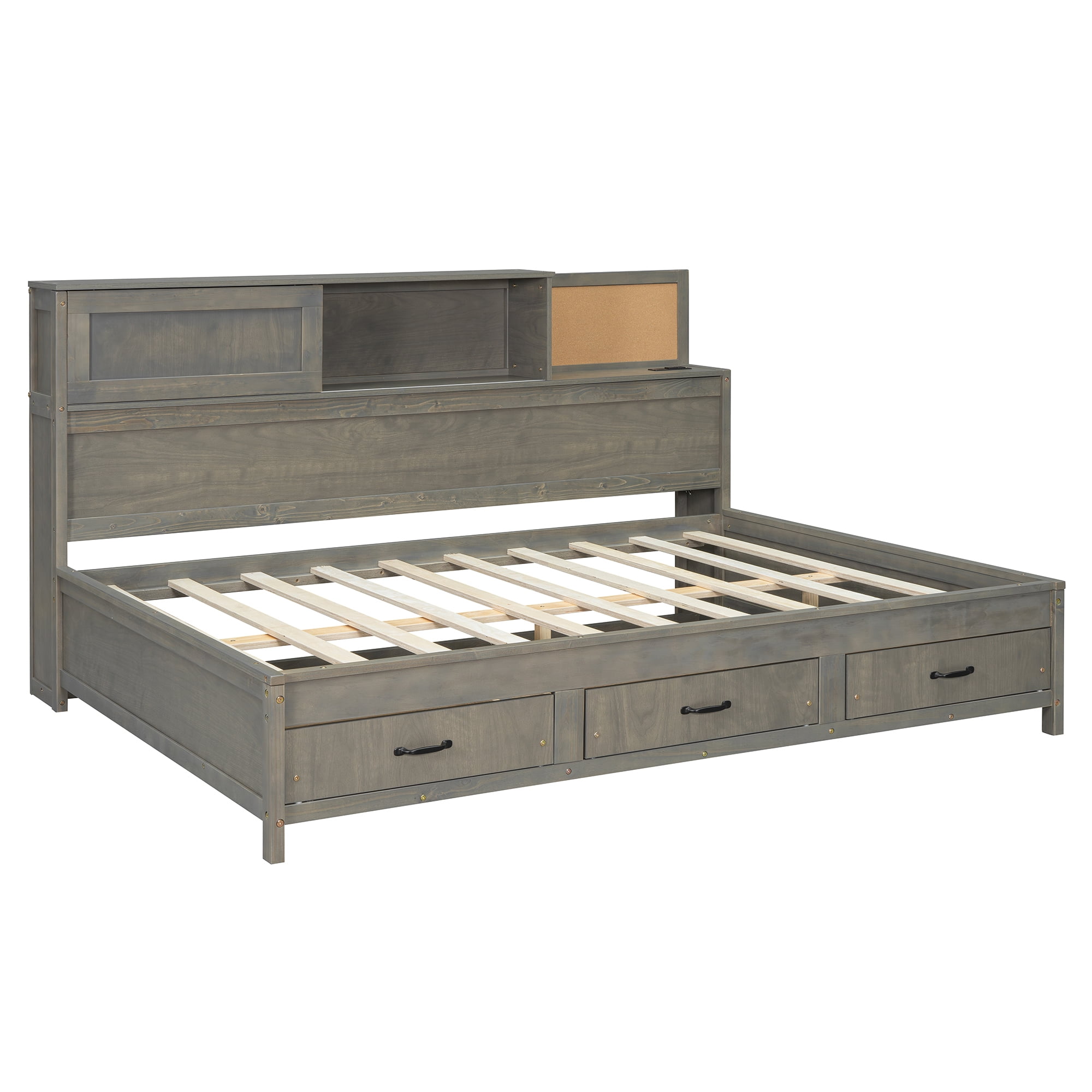 Euroco Twin Size Daybed with Shelf, Drawers and Charging Station for Bedroom, Gray - Image 5