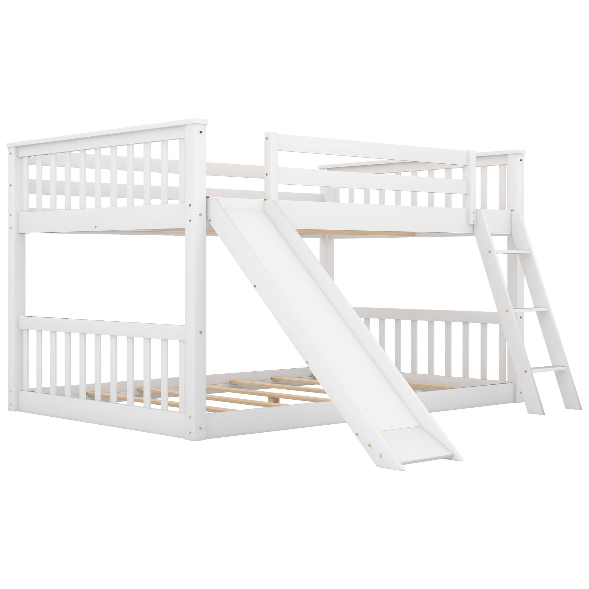 Euroco Full over Full Floor Bunk Bed with Changeable and Ladder, Solid Wood for Kids Teens Adults,White - Image 5