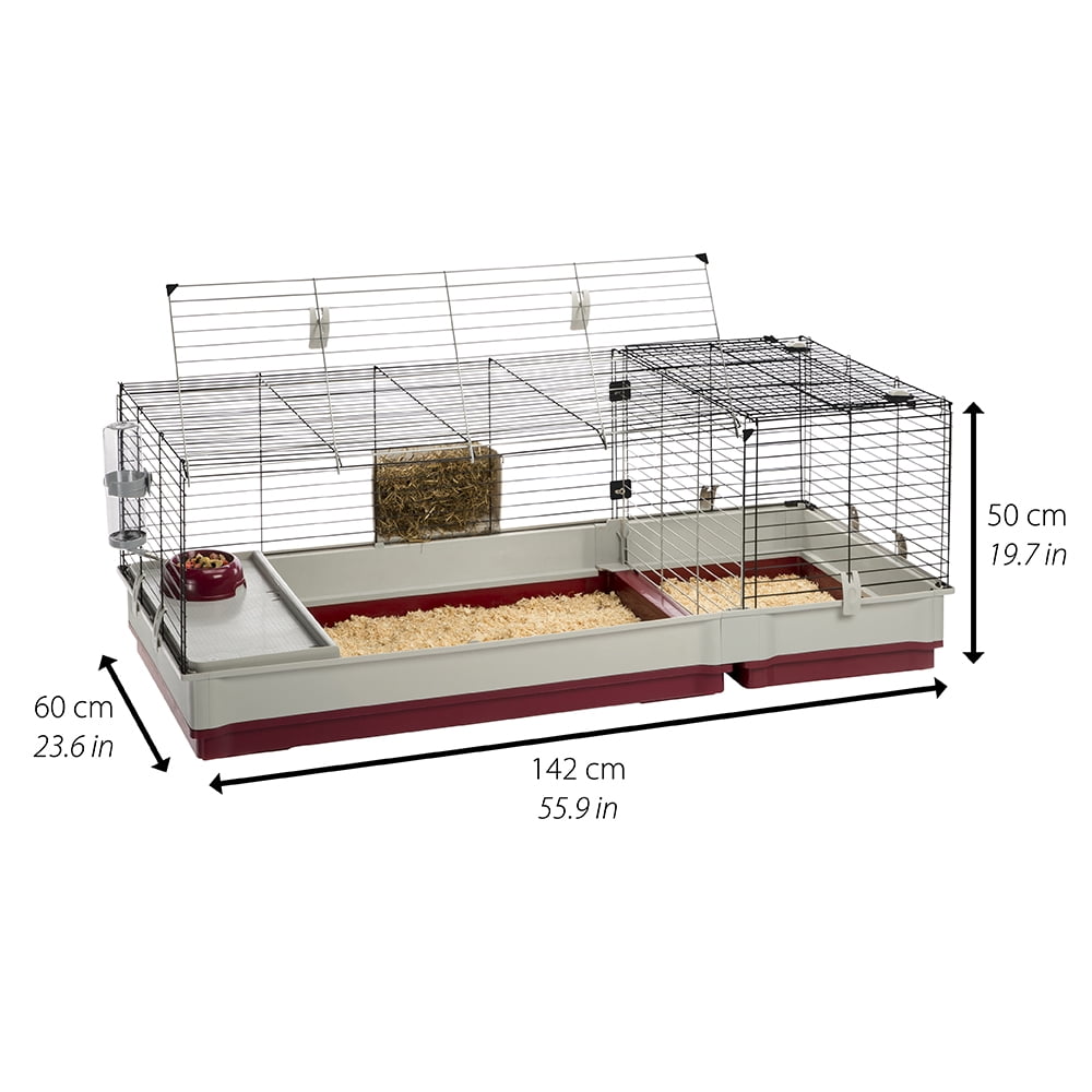 Ferplast Krolik XL Rabbit Cage 140 (Includes Wire Hutch) | 55.9L x 23.62W x 19.7H inches | Burgundy & Cream - Image 7