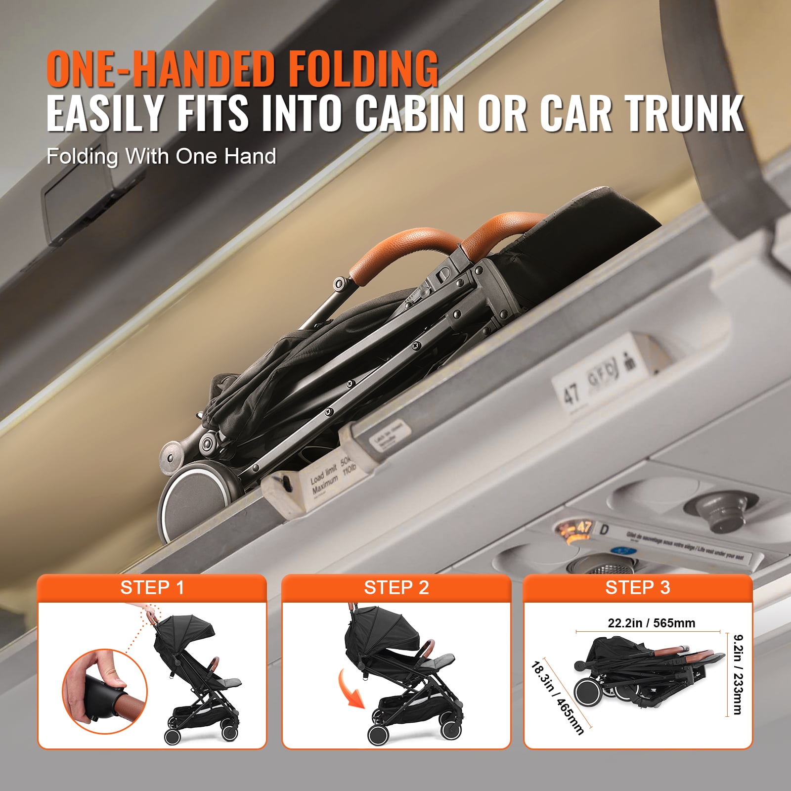 KFFKFF Baby Stroller, One-click Folding Umbrella Stroller Lightweight Travel Stroller for Newborn Baby, Black - Image 8