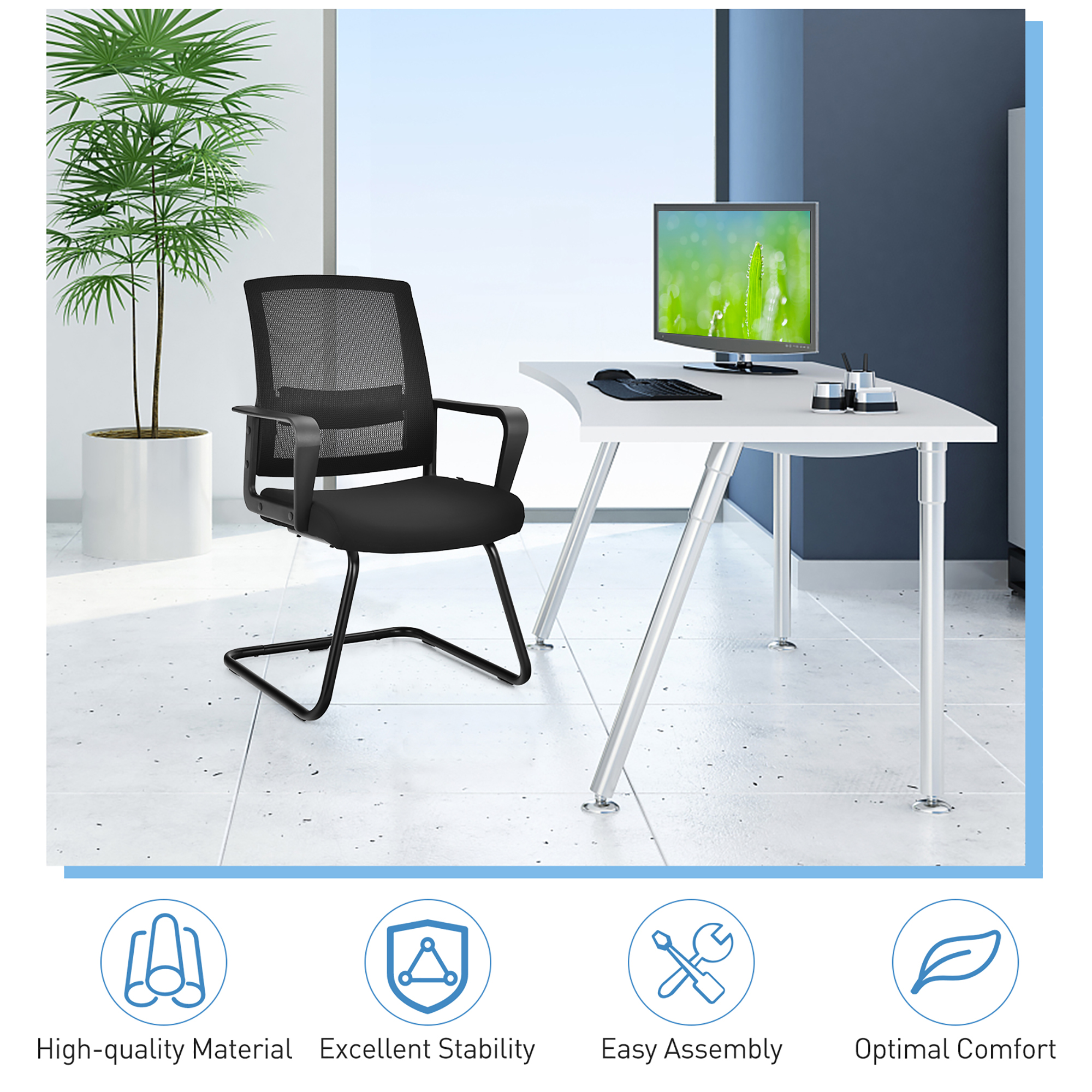 Costway Mid Mesh Back Conference Chair Reception Office Guest Arm Chair w/Lumbar Support - Image 5