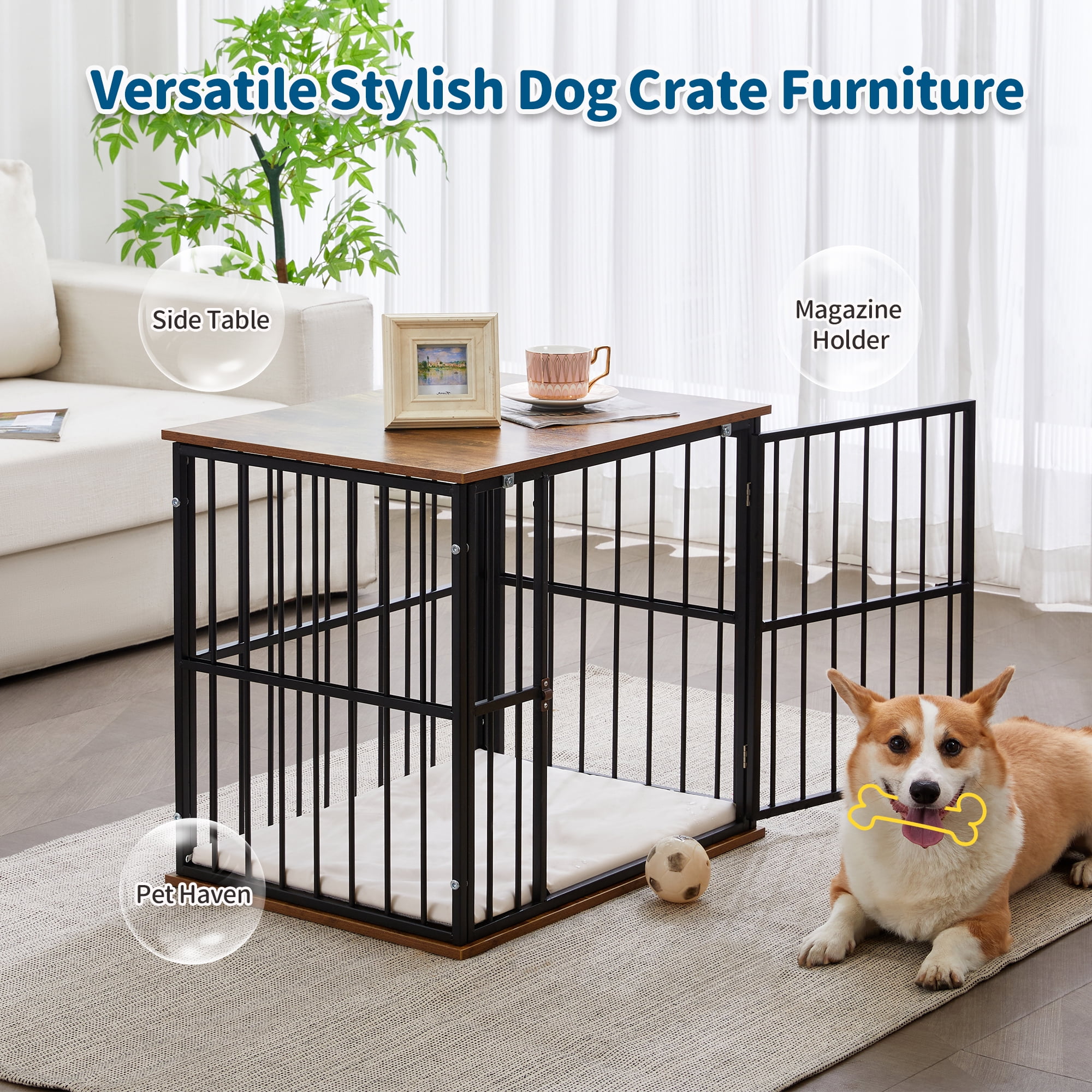 Made4Pets 2-Door Wooden Furniture Style Crate for Dogs with Cushion - Image 4