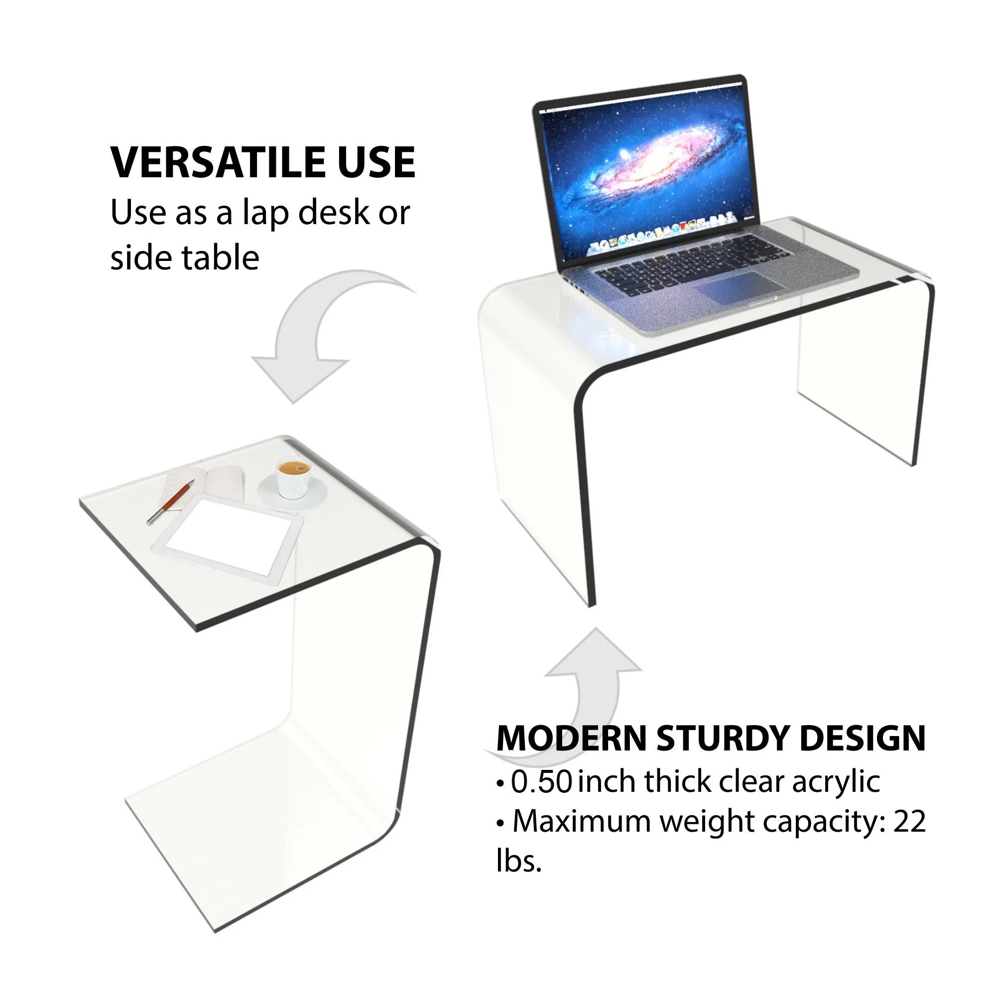 Lavish Home Acrylic Side Table, Multipurpose C Shaped End Table, Laptop Lap Desk, Modern Acrylic Furniture for Living Room, Bedroom and Office - Image 10