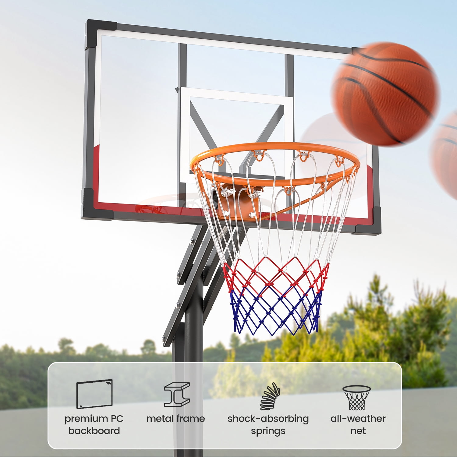 NEDYO Portable Basketball Hoop Goal System Outdoor Court 8.5ft Adjustable, HDPE Backboard Material - Image 4