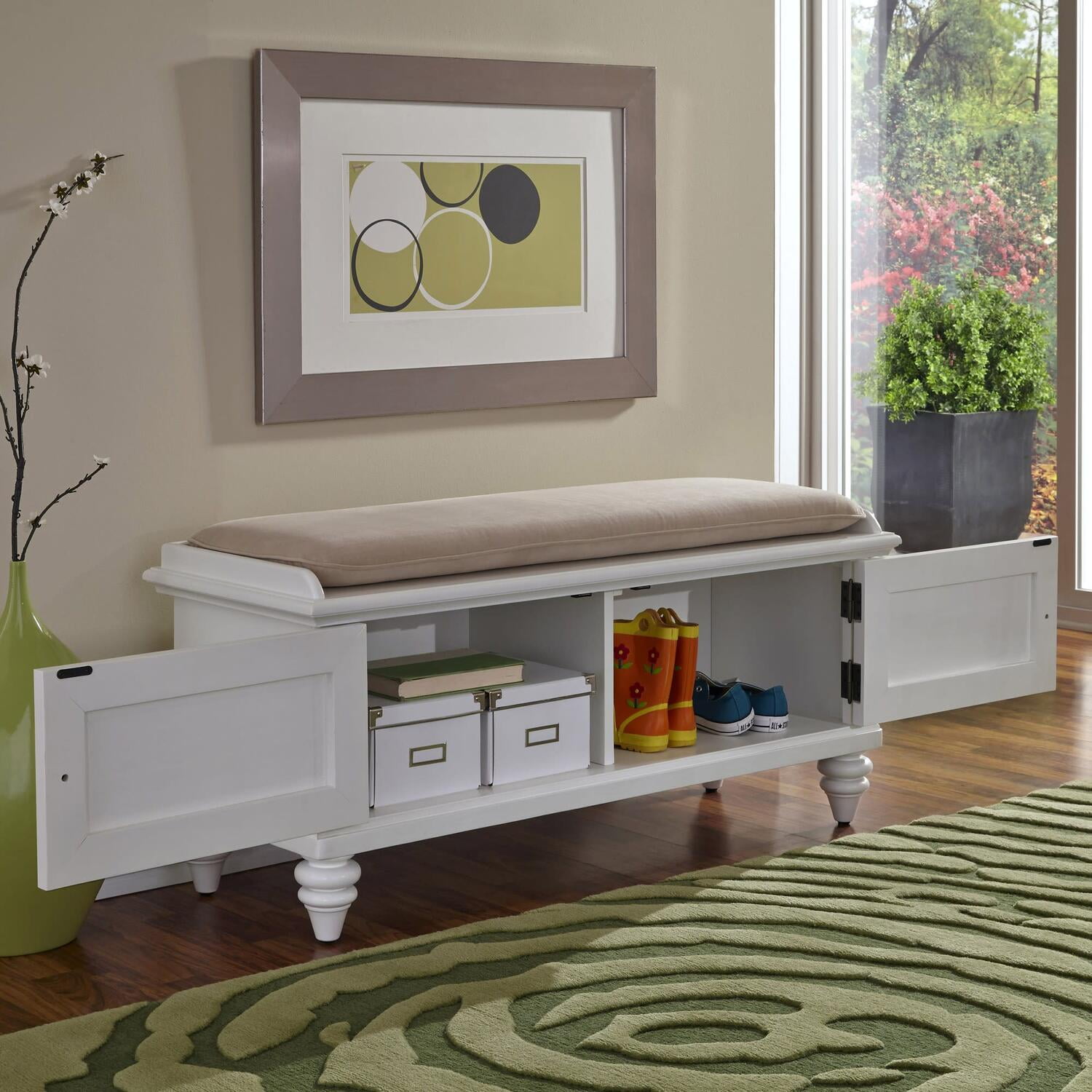 Homestyles Bermuda Wood Storage Bench in Off White - Image 5
