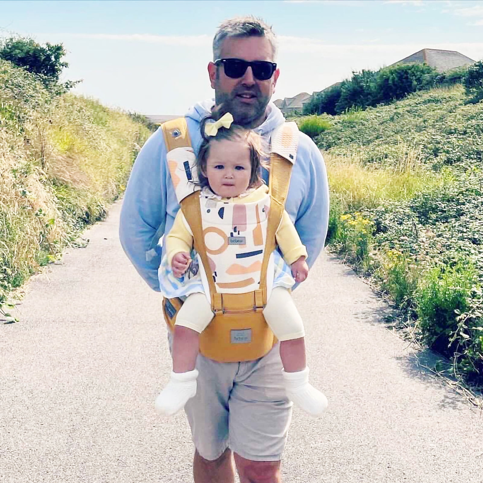 Bebamour Baby Carrier Newborn Front and Back Carry Baby Carrier Newborn to Toddler Baby Hip Carrier with Head Hood & 3 Pieces Teething Pads (Grey) - Image 4