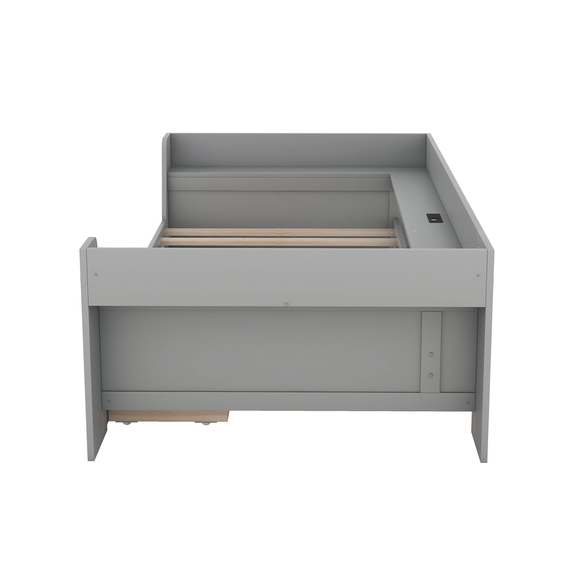 Euroco Twin Size Daybed with Shelf, Drawers and Charging Station for Bedroom, Gray - Image 12