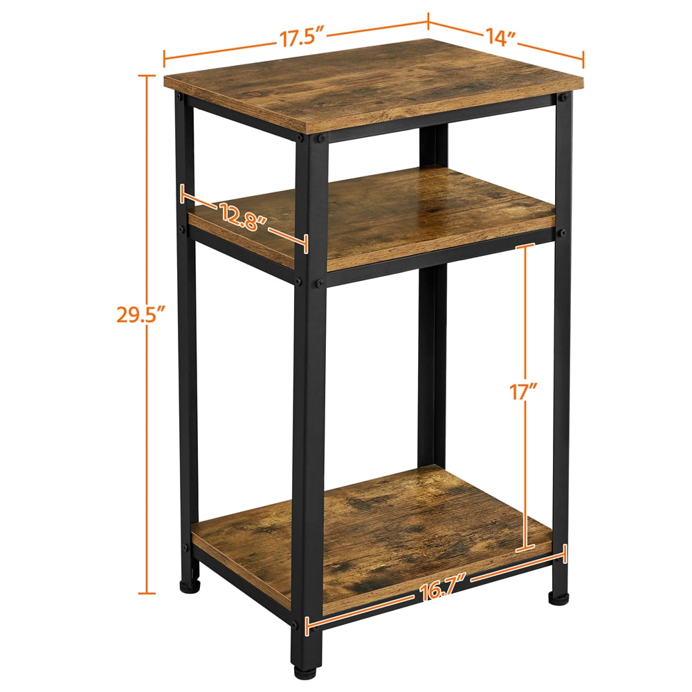 Alden Design 29.5 in H 3-Tier Wooden End Table with Metal Frame for Living Room, Rustic Brown - Image 4