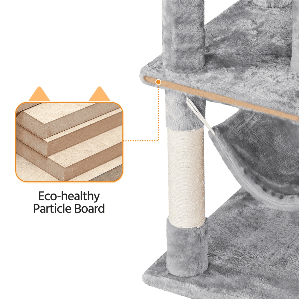 Alden Design 67" H Multi-Level Cat Tree Tower with 2 Cat Condos & Hammock Basket, Light Gray - Image 2