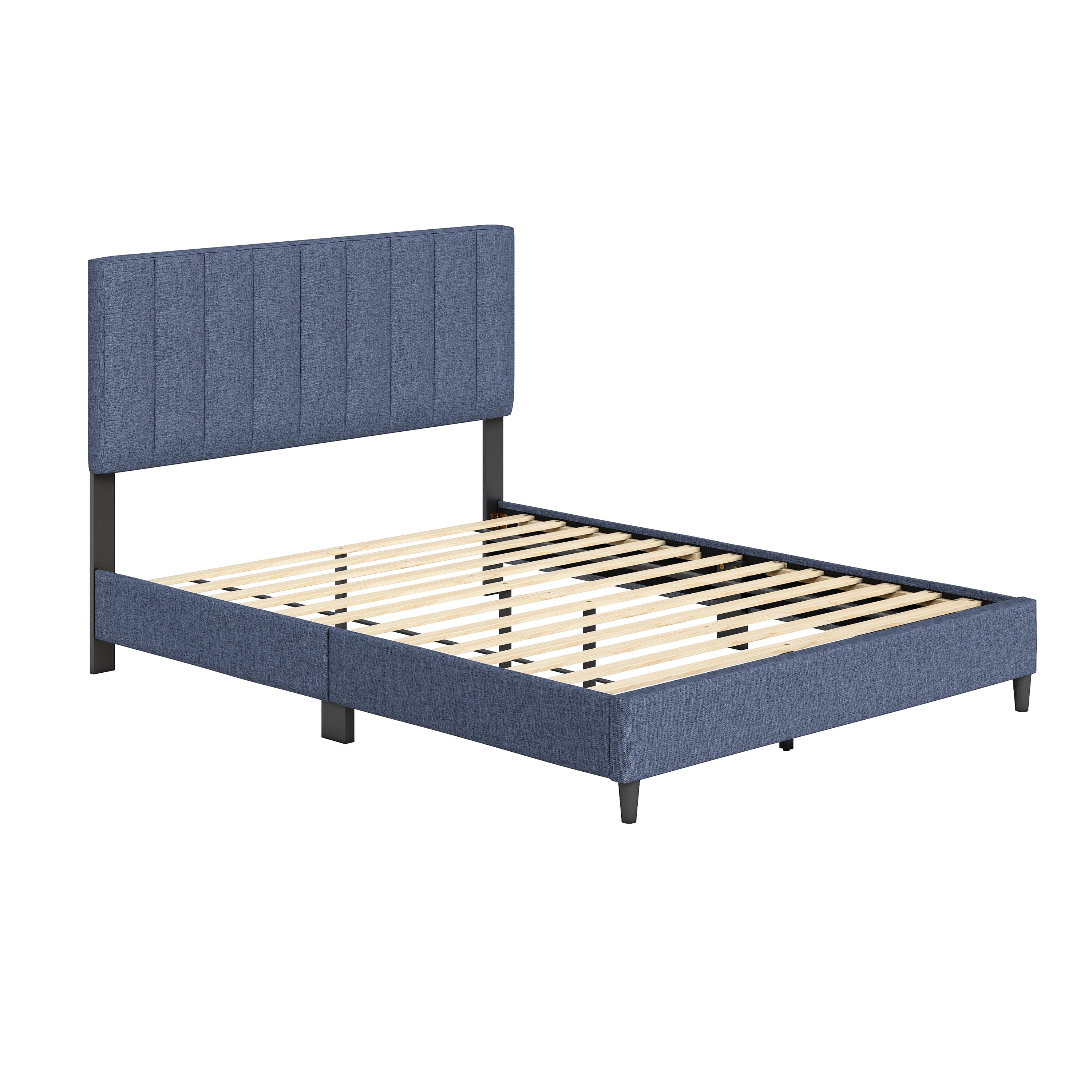 Boyd Sleep Leah Blue Linen Full Size Fully Upholstered Platform Bed Frame with Adjustable Headboard - Image 15
