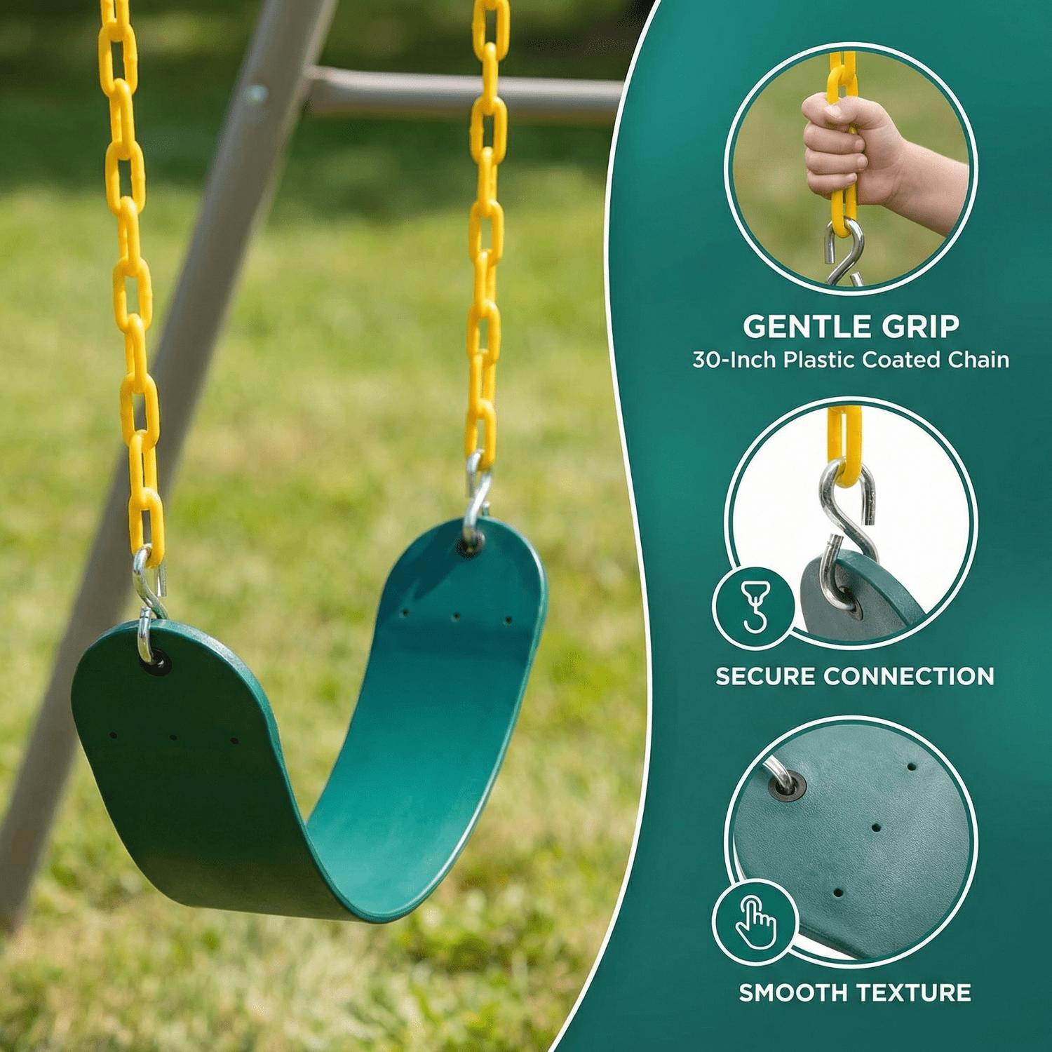 Bibana 2PCS Swings Seats Heavy Duty with 66" Chain, Playground Swing Set Accessories Replacement with Snap Hooks, Support 250lb (Green) - Image 2