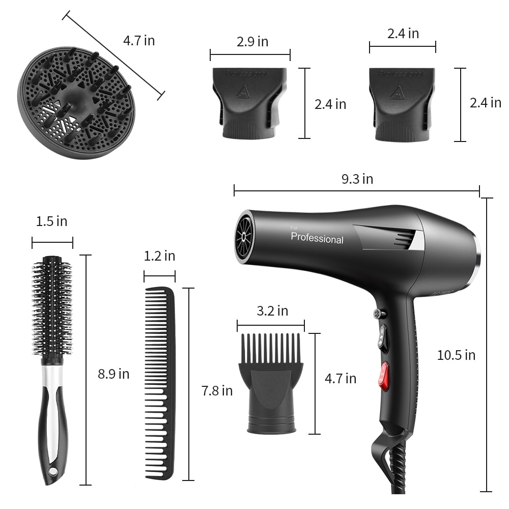 Faszin Ionic Salon Hair Dryer, Professional Blow Dryer 2200W AC Motor Fast Drying with 2 Speed, 3 Heat Setting, Cool Button, with Diffuser, Nozzle, Concentrator Comb for Curly and Straight Hair - Image 3