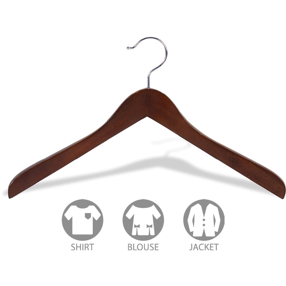 The Great American Hanger Company Concave Wooden Top Hanger with Walnut Finish, Thick Curved Coat Hangers with Chrome Swivel Hook for Jackets or Fine - Image 2
