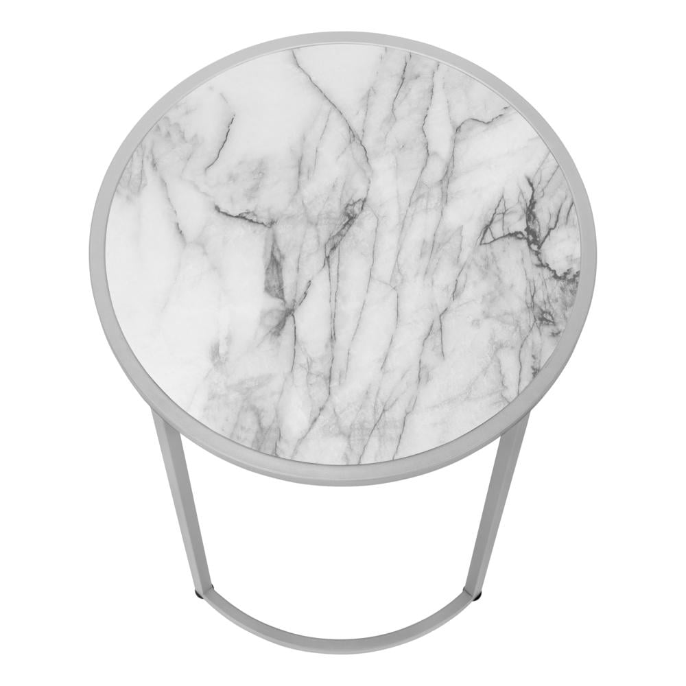 Accent Table Side Round End Lamp Bedroom Metal White Marble Look - Image 8
