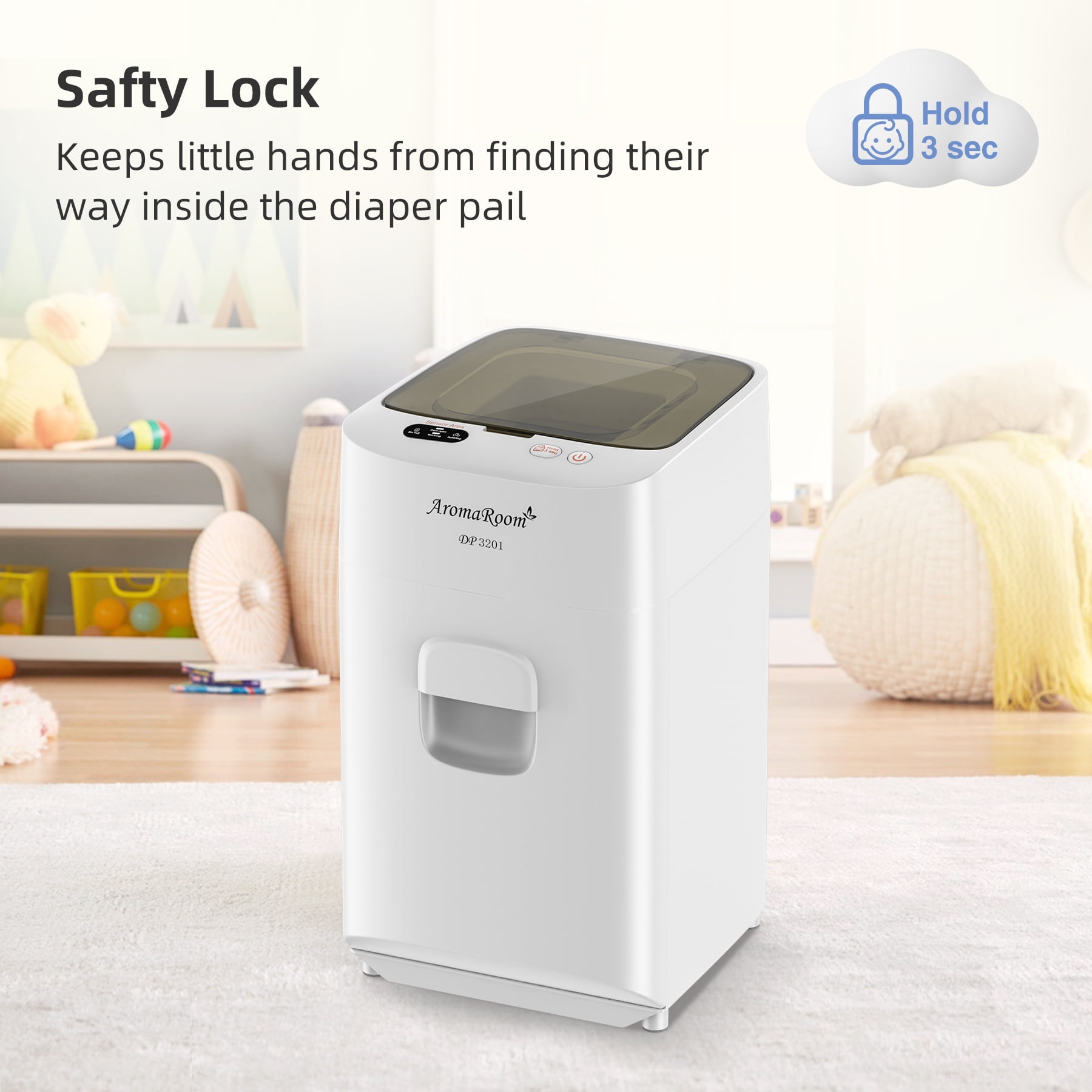 Aroma Room Electric Full-Automatic Odor-Locking Diaper Pail with 36 Count Bags, White - Image 3