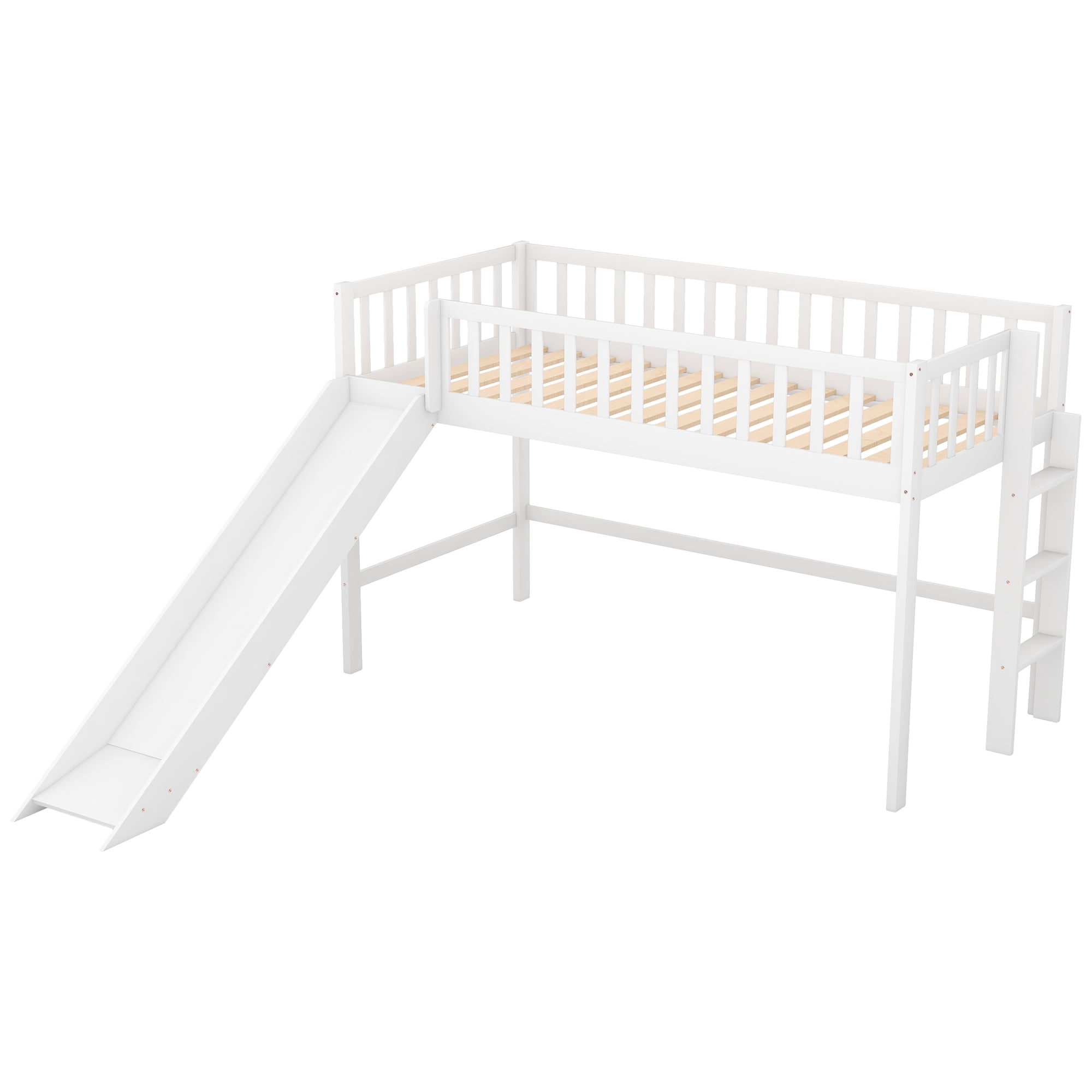 Aukfa Twin Loft Bed with Slide, Solid Wood Bed Frame for Kids - White - Image 6