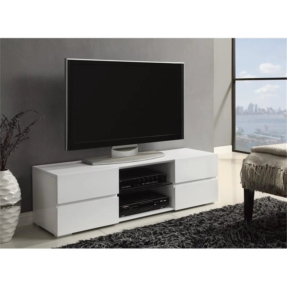 Galvin 4-drawer TV Console Glossy White - Image 4