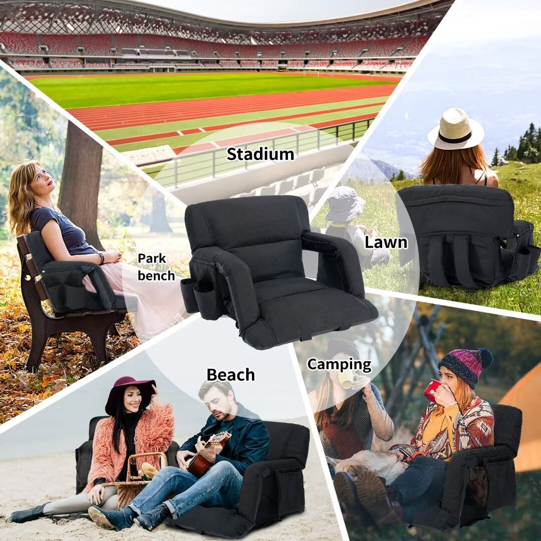 Docred Update Large Size Stadium Seat Chair for Bleacher ,Foldable with Padded Back Support,6 Reclining Positions,Black - Image 7