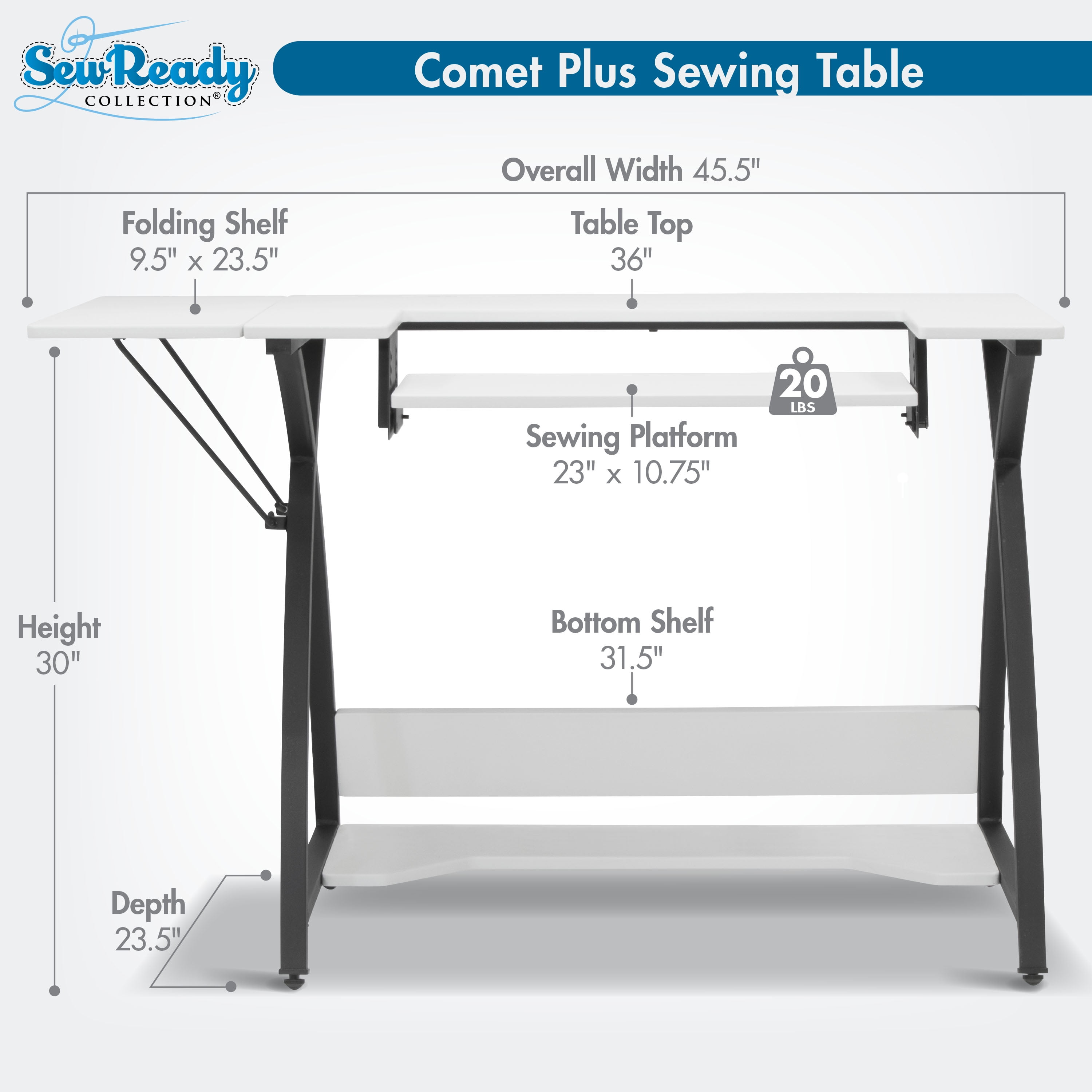 Sew Ready Comet Sewing Table Folding Top Adjustable Platfomr Black/White - Image 9