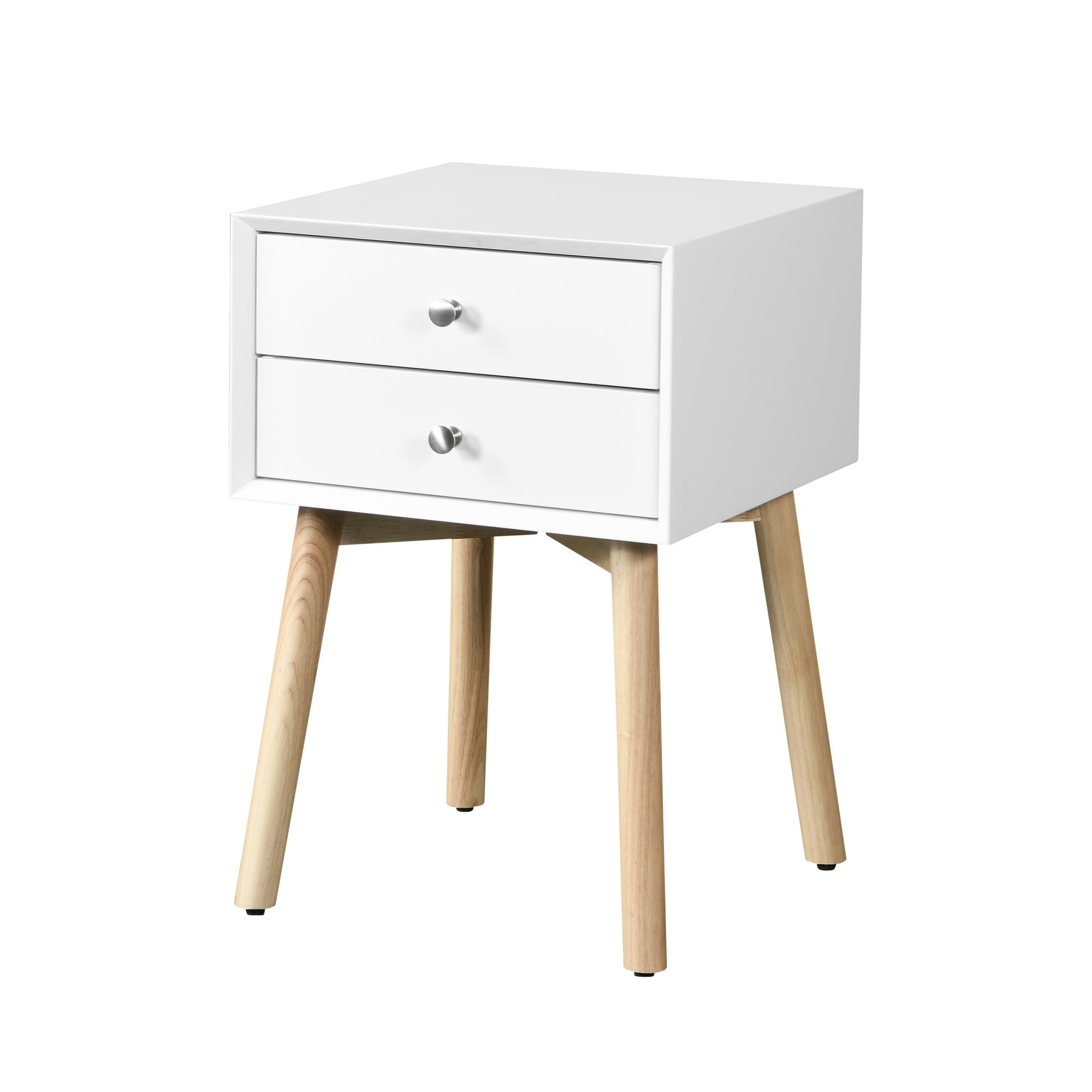 DEALTOPS Nightstand with Two Storage Drawers and Rubber Wood Legs, Bedside Table for Bedroom- White - Image 2