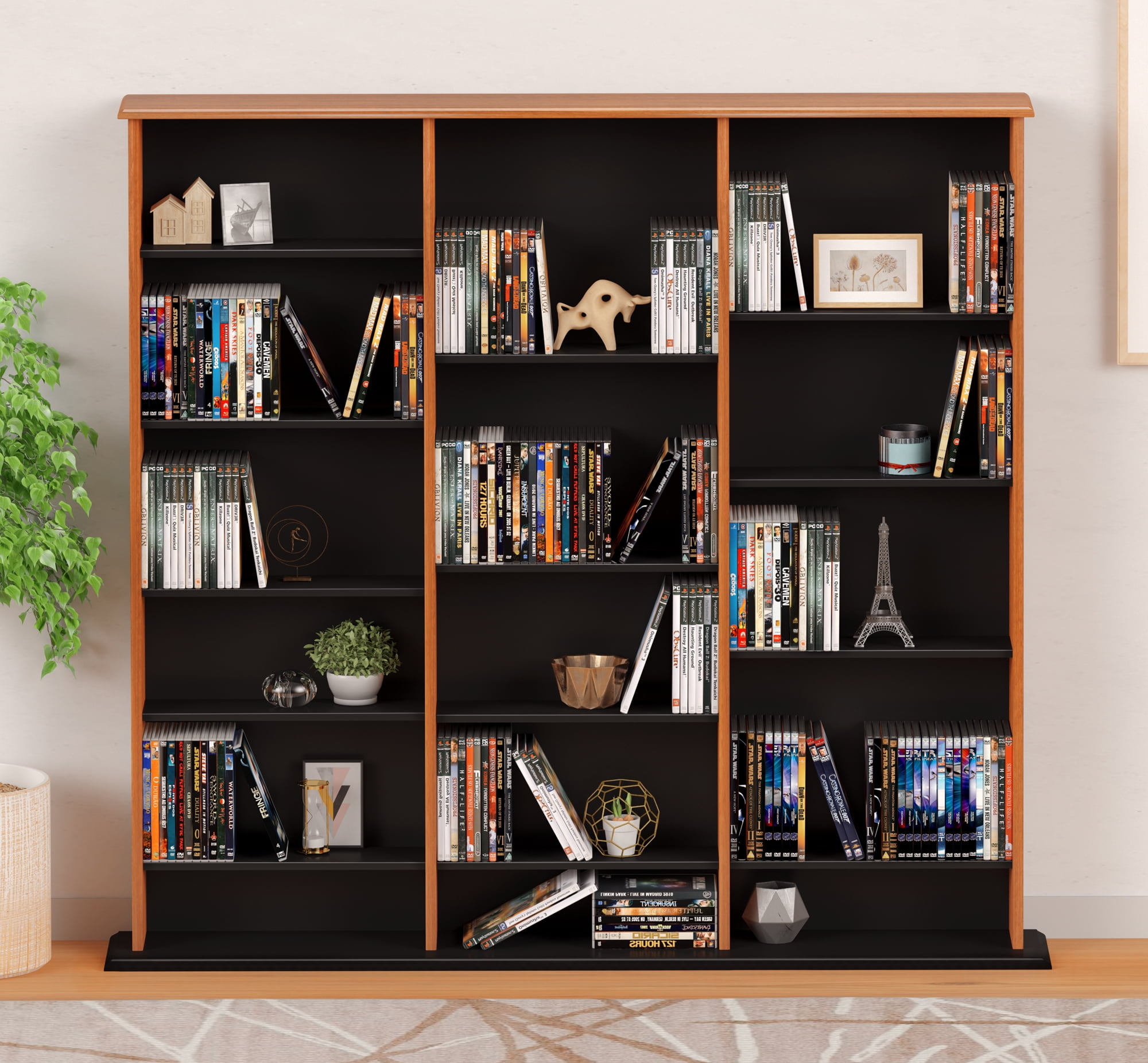 Prepac Triple Width Multimedia Wall Storage, Cherry and Black - Image 11