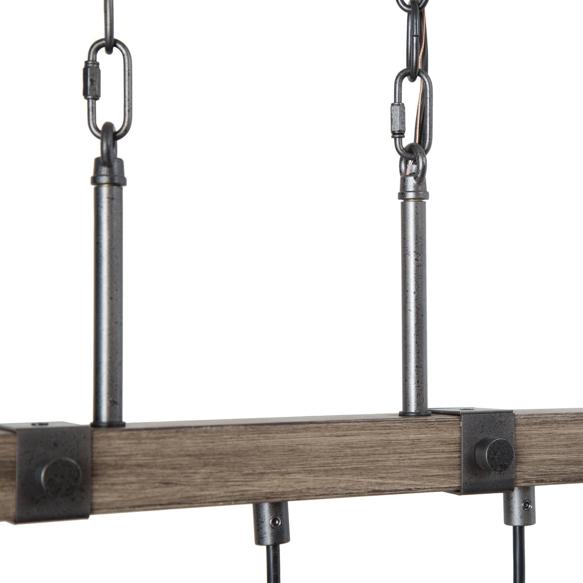 LNC Farmhouse 5-Light Linear Chandelier with Mason Jar Glasss, Rustic Wood and Iron Finish - Image 6