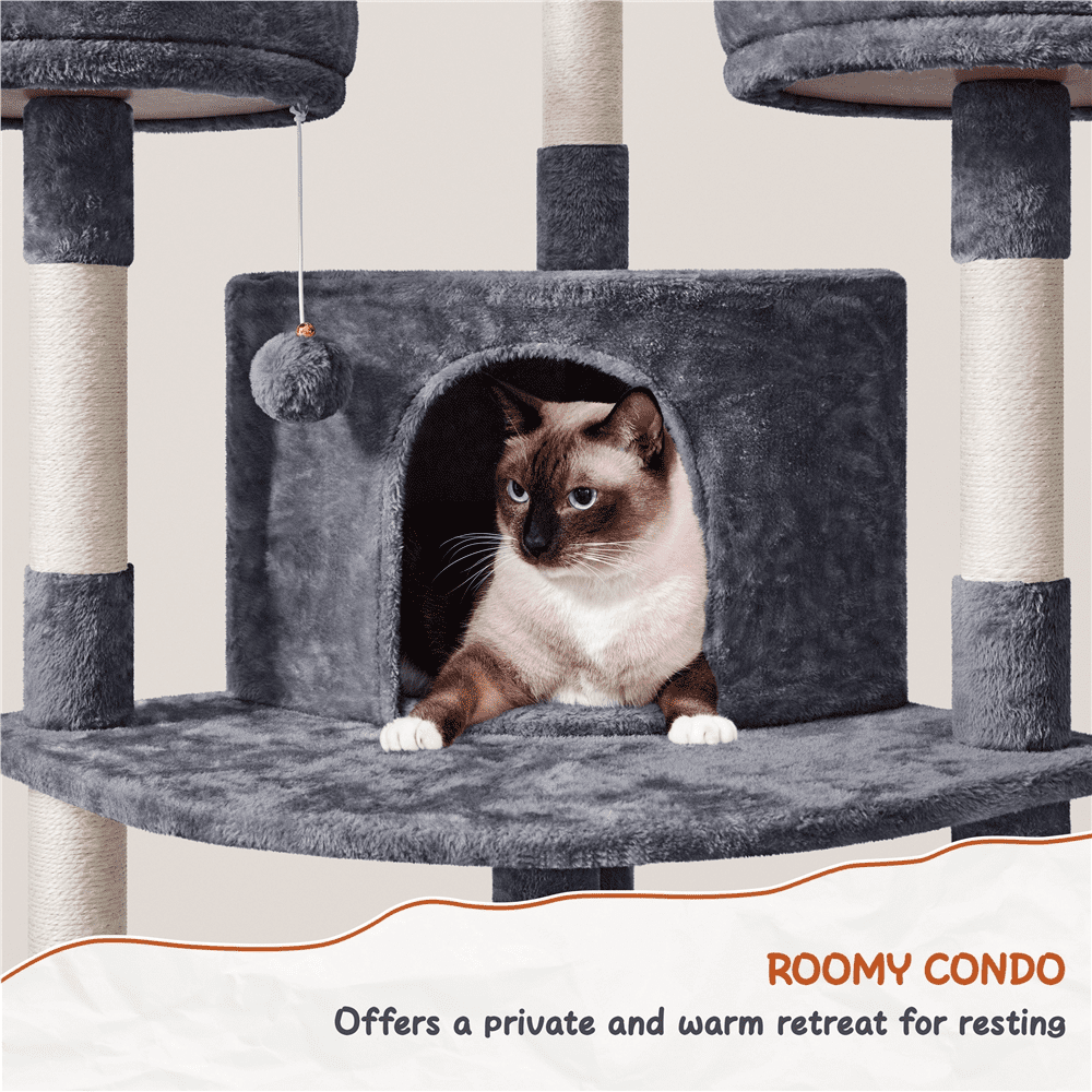 Alden Design 76"H Large Multilevel Cat Tree Tower with Condos and Perches, Dark Gray - Image 5