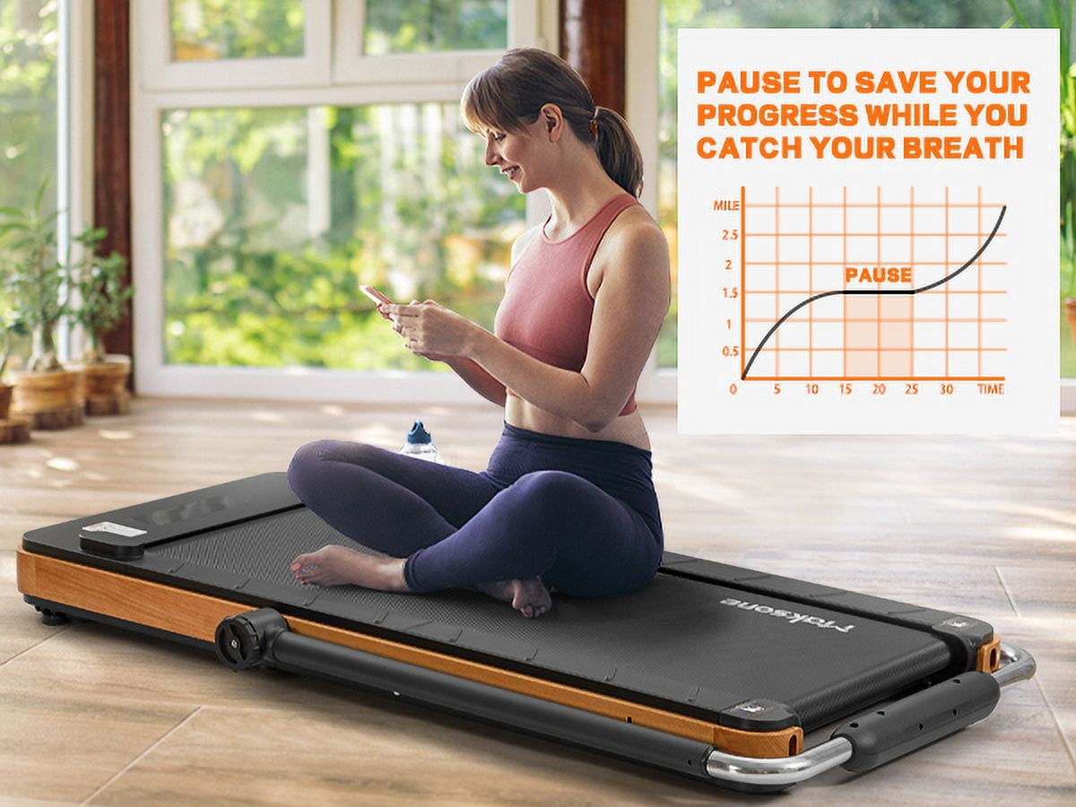 Maksone 3HP Folding Walking Pad, Wood Under Desk Treadmill with Adjustable Handlebar with Remote Control - Image 4