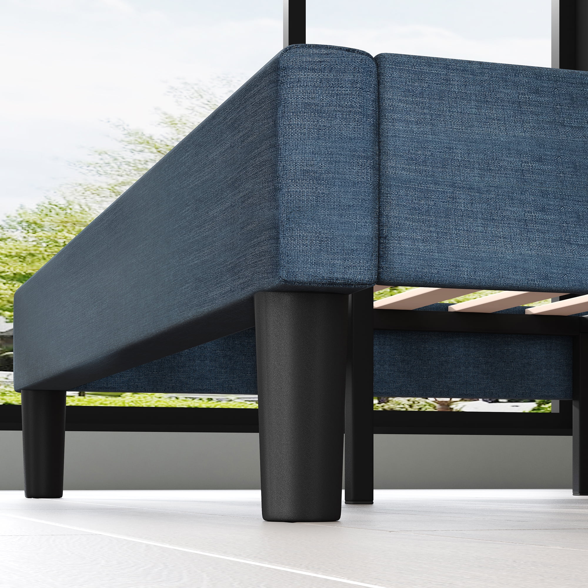 Zinus Omkaram 47" Upholstered Navy Platform Bed, Full - Image 5