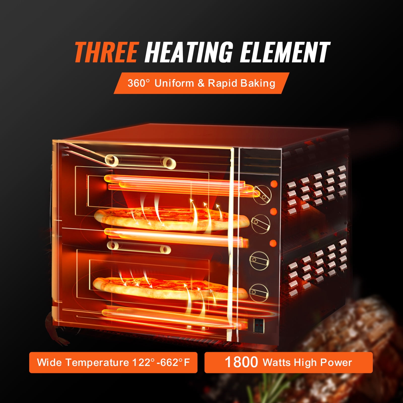 KFFKFF Dual Layer 14" Countertop Pizza Oven, Stainless Steel with Stone Base and Handle, Versatile Electric Oven for Home and Restaurant Use, Ideal for Pizza, Pretzels, and Baked Goods - Image 6