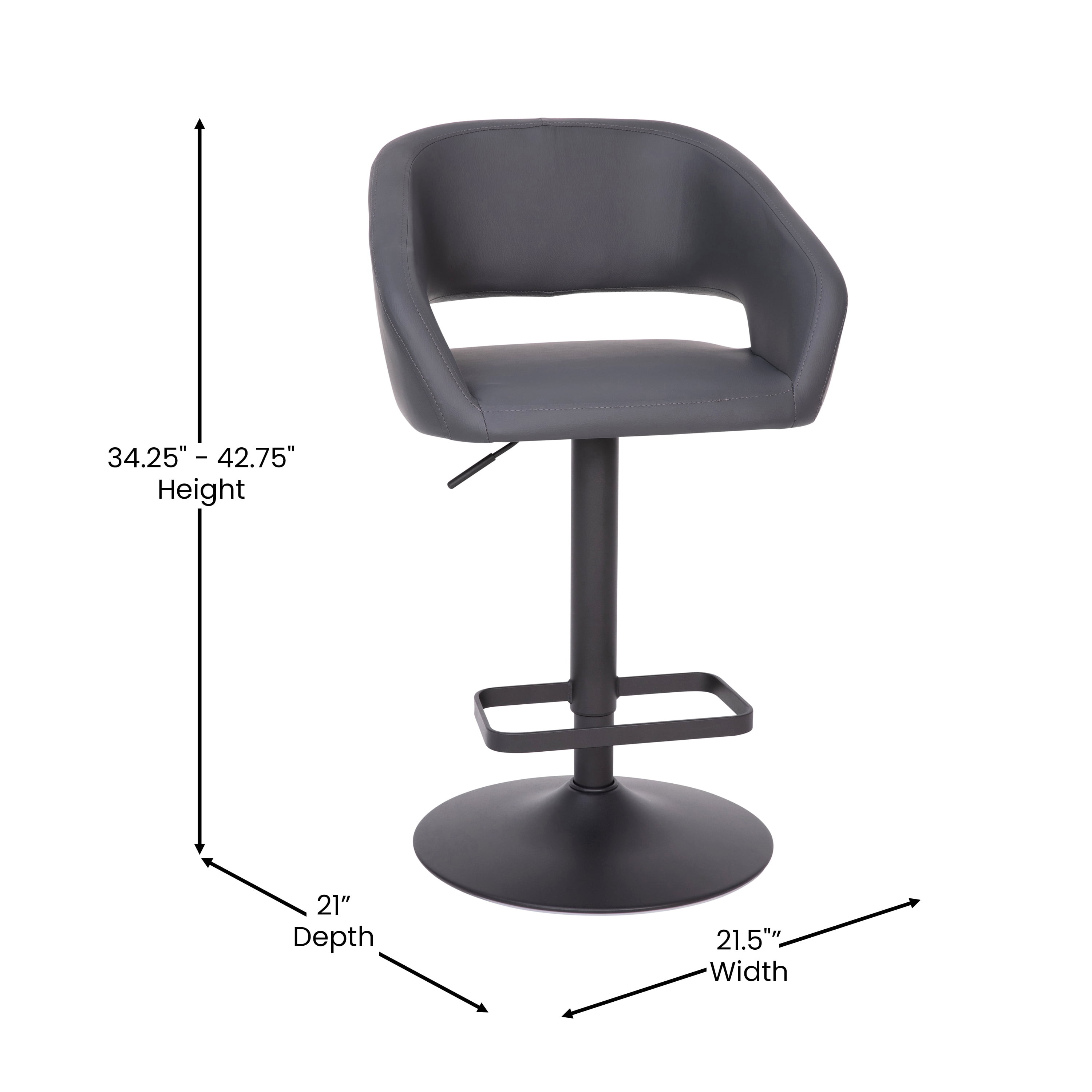 Flash Furniture Erik 23" - 31.5"H Square Adjustable Swivel Mid Back Barstool, Gray/Black - Image 8