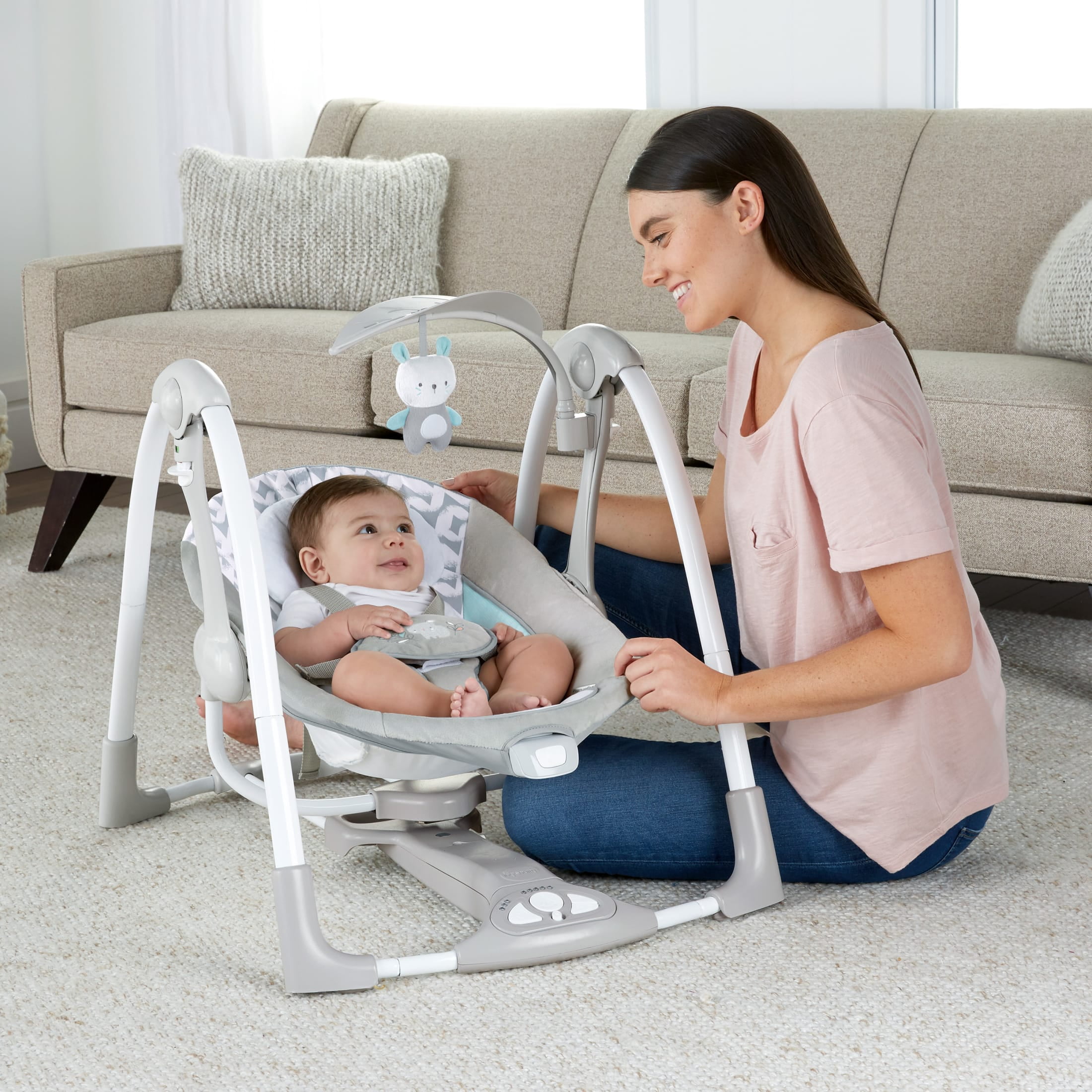Ingenuity 2-in-1 Portable Baby Swing & Infant Seat with Vibrations, Ages 0-9 Months, Unisex, Raylan - Image 11