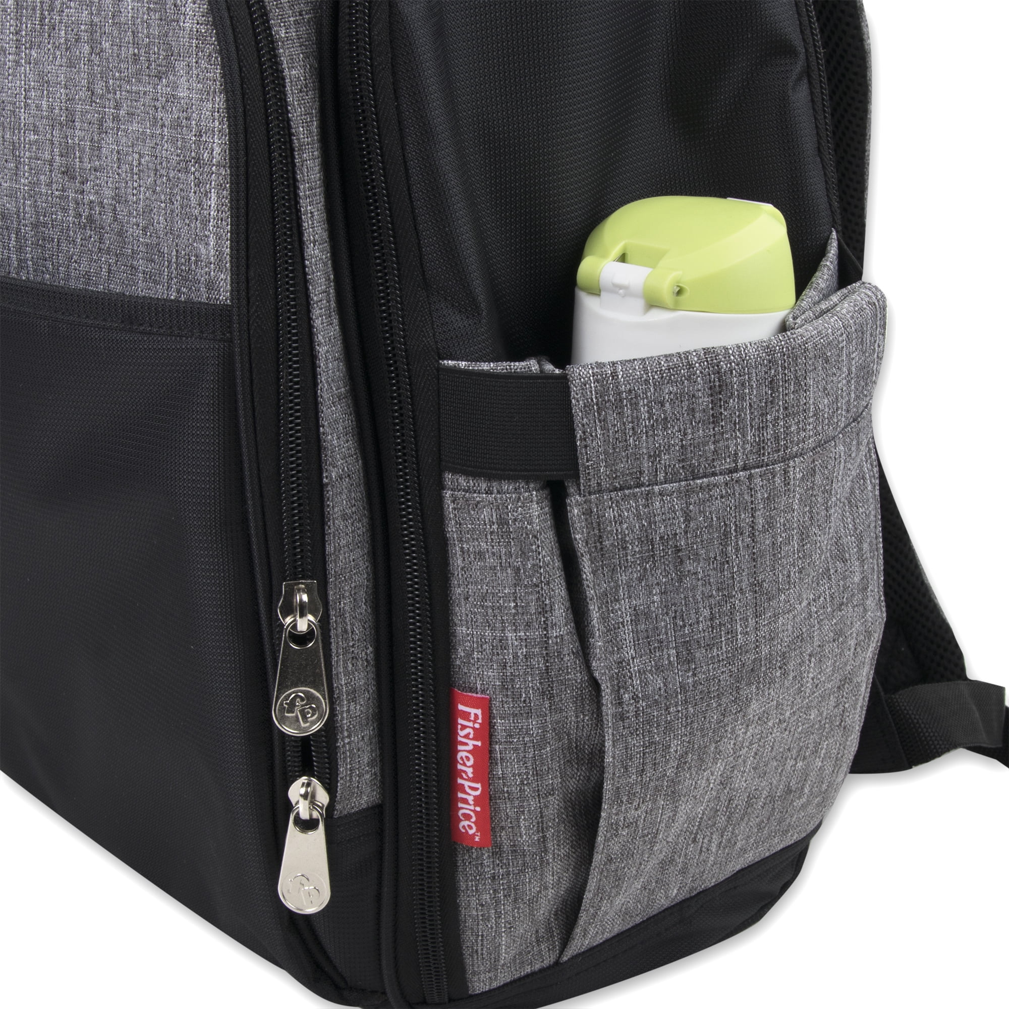 Fisher-Price Large Multi-Pocket Multifunction Kaden Baby Essentials Travel Diaper Bag Backpack for Infant Boys & Girls with Changing Pad, Pacifier Pocket and Stroller Hooks in Unisex Gray & Black - Image 3