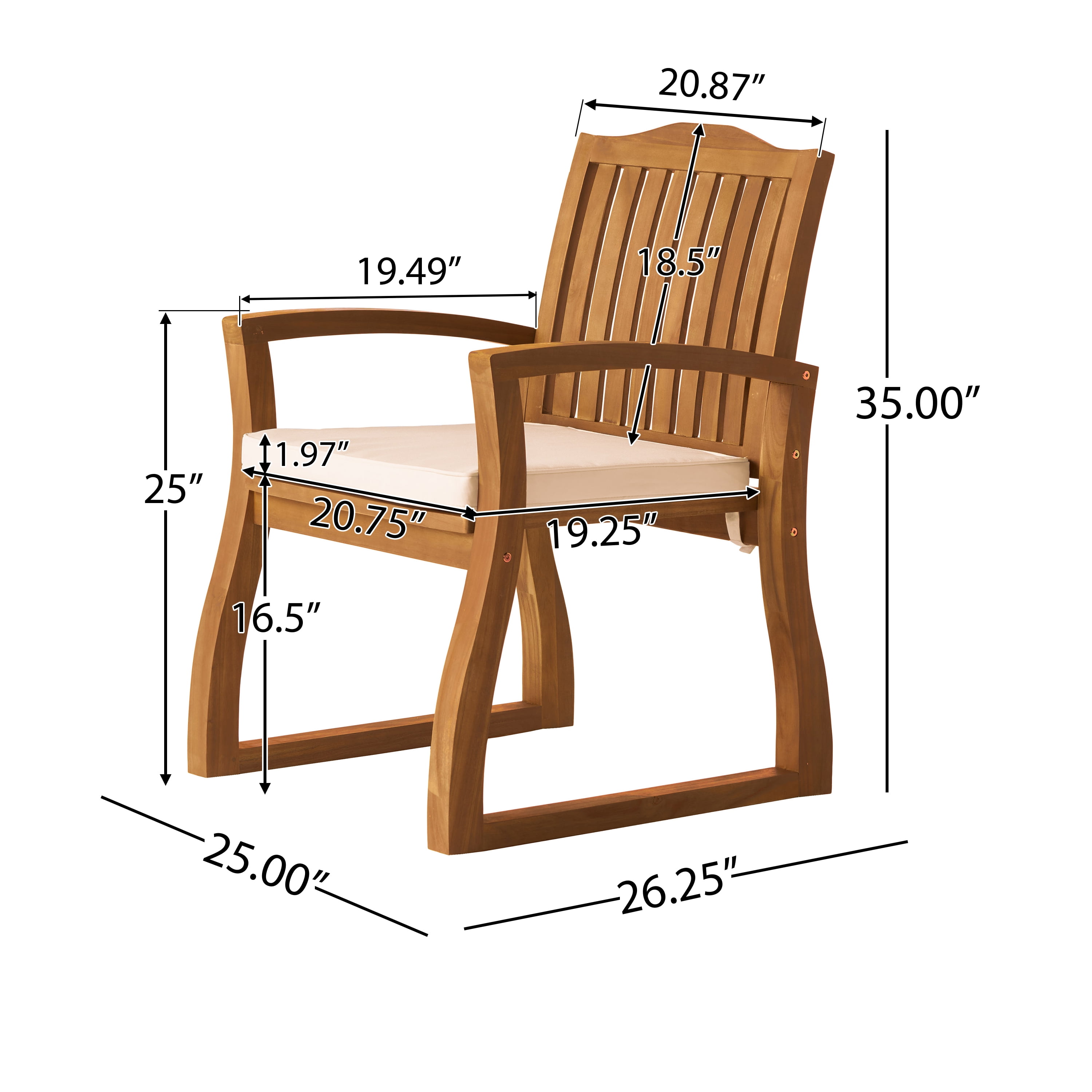 Pearl Outdoor Acacia Wood Dining Chairs, Set of 2, Teak Finish - Image 3